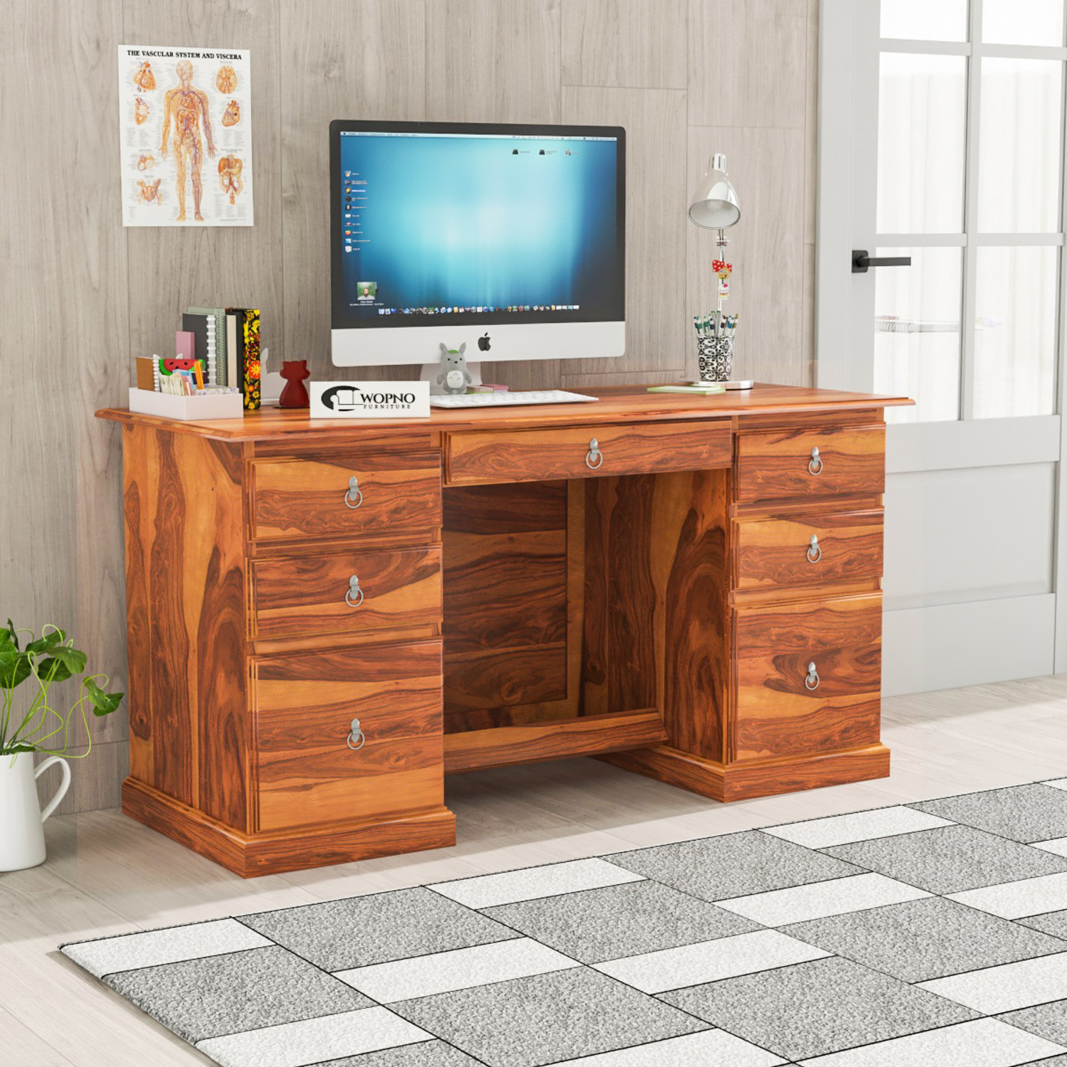 Image of Wopno Furniture Sheesham Wooden Study Table & Desk with Drawer for Home and Office Solid Wood Study Table