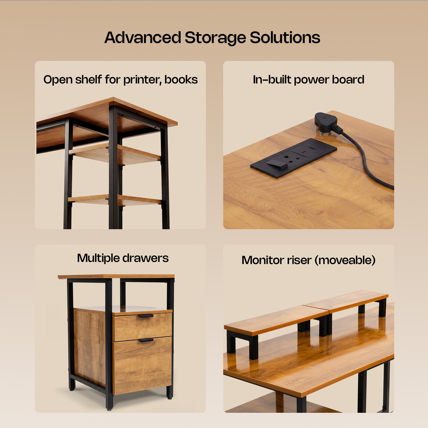 Image of GREEN SOUL Aspire L-Shaped Study Table with Monitor Riser for Home & Office Engineered Wood Multipurpose Table