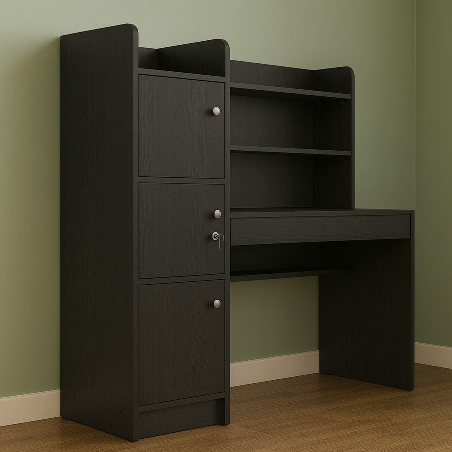 Image of neuspace Phoenix 3 Door Study Table with Storage Shelves & Cabinets Engineered Wood Study Table