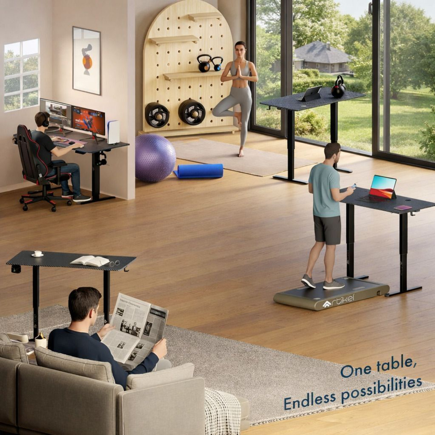 Image of Artikel Eco Electric Height Adjustable Table Sit Stand Desk Home & Office Workspace Engineered Wood Multipurpose Table
