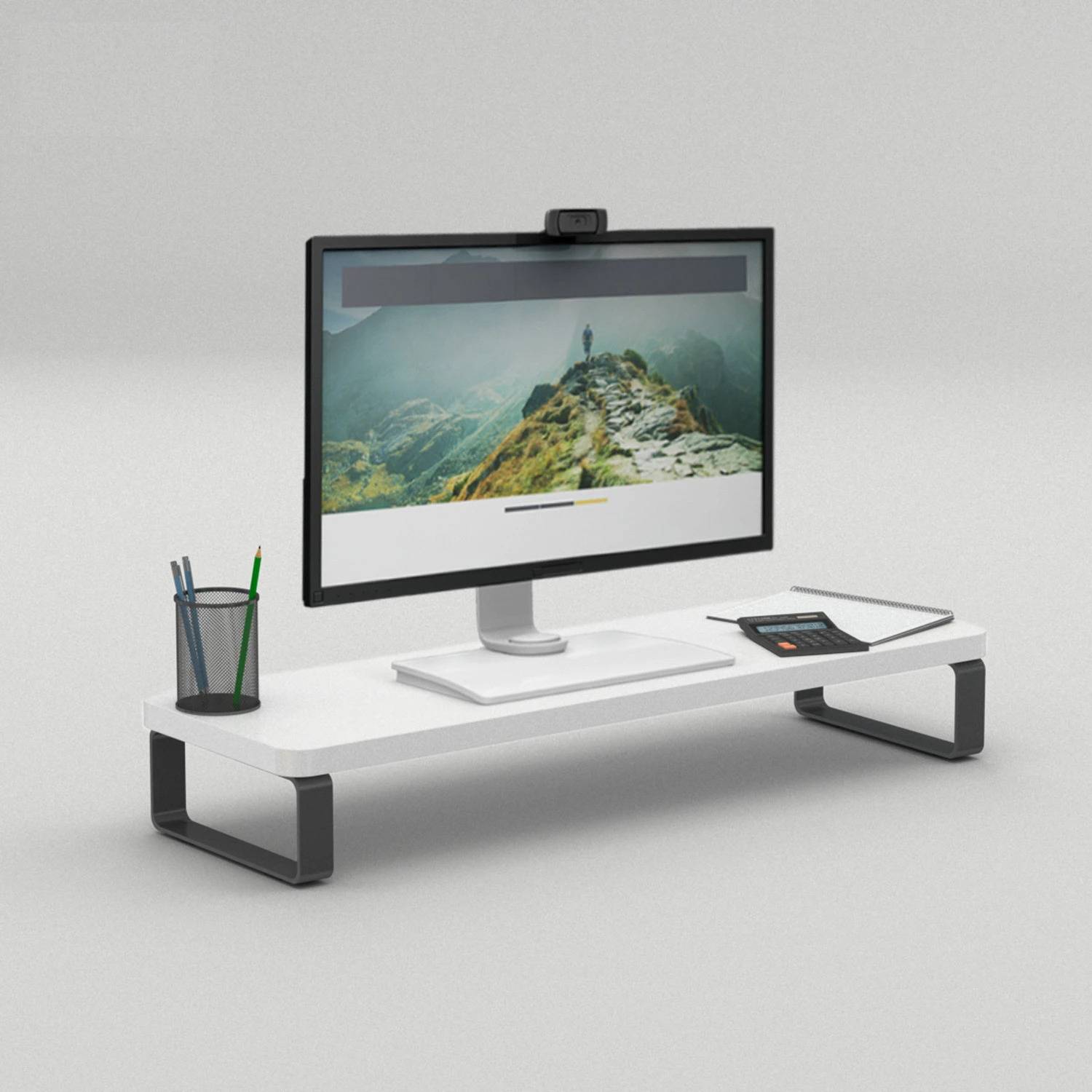 Flux Wooden Monitor Stand Organizer Desktop Organizer Ergonomic Monitor Riser Iron Laptop Stand Compatible with Universal Laptops