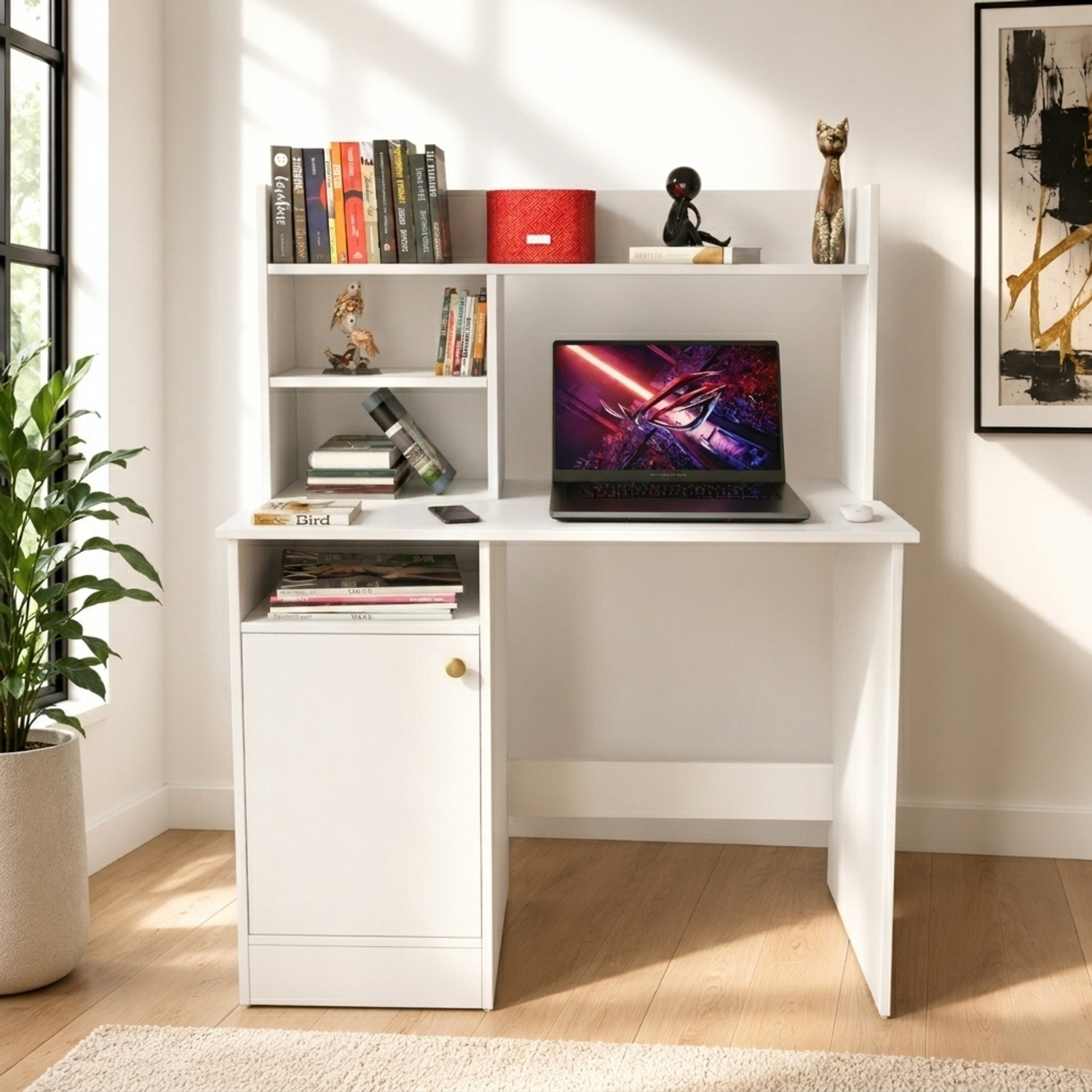 Image of Spyder Craft Multipurpose Portable Study Desk with Hutch Storage & Shelves for Home Office Engineered Wood Study Table