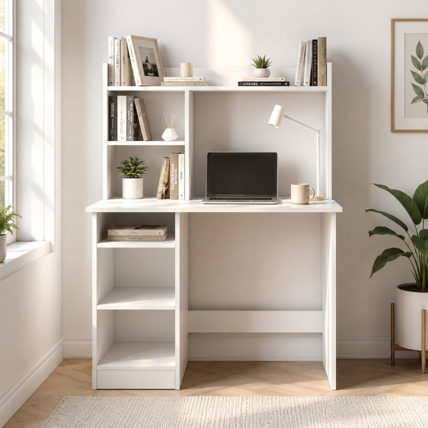 Image of Flipkart Perfect Homes Multipurpose Portable Study Desk with Hutch Storage & Shelves for Home Office Engineered Wood Study Table