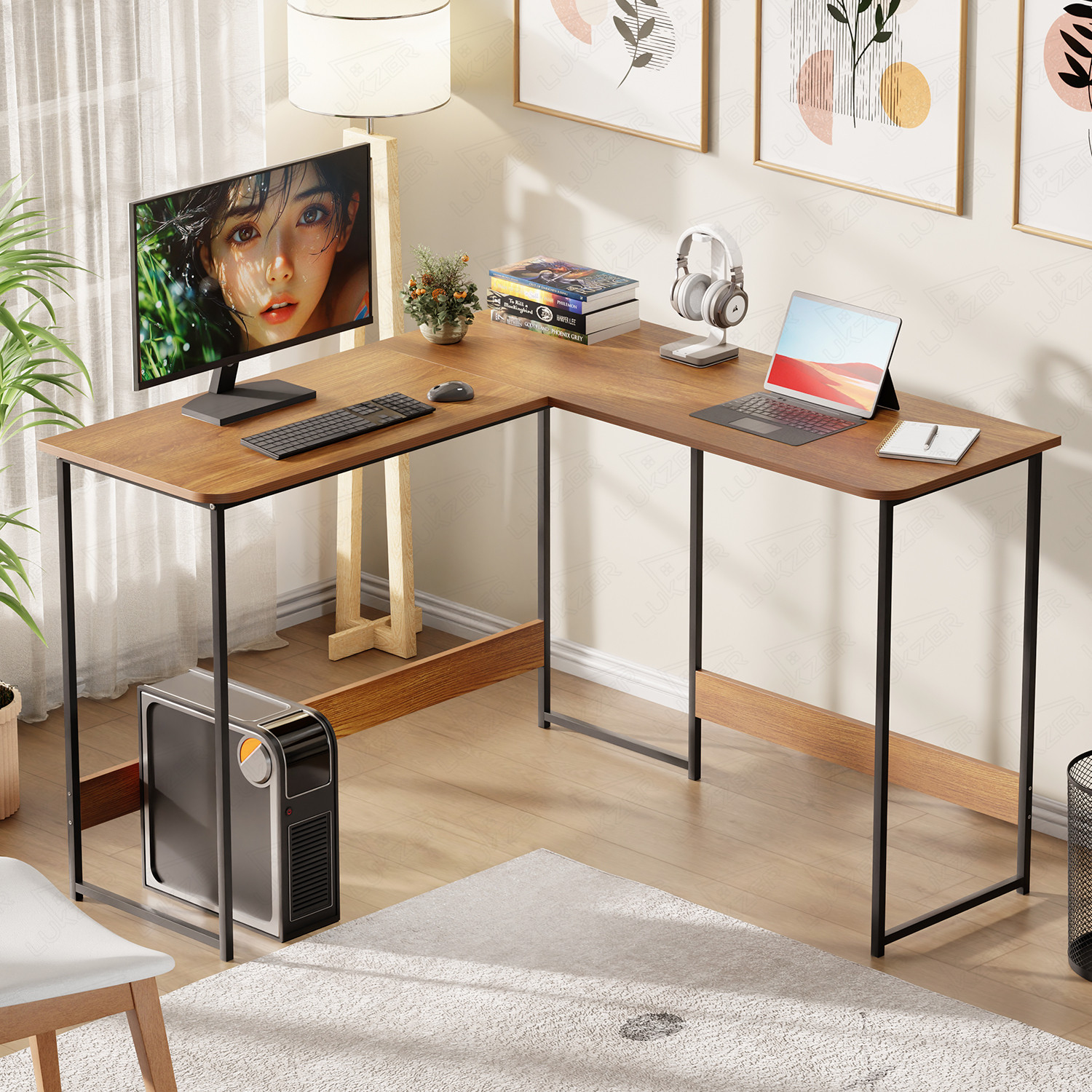 Image of LUKZER Lukzer MST-007 L-Shaped Metal Office Desk Engineered Wood Study Table