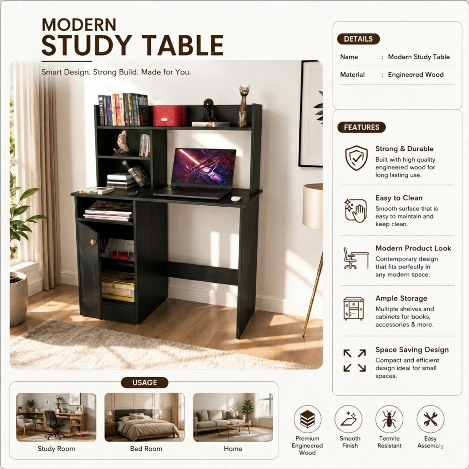 Image of Flipkart Perfect Homes Portable Workstation Computer Desk with Storage, For Office, Home Engineered Wood Computer Desk