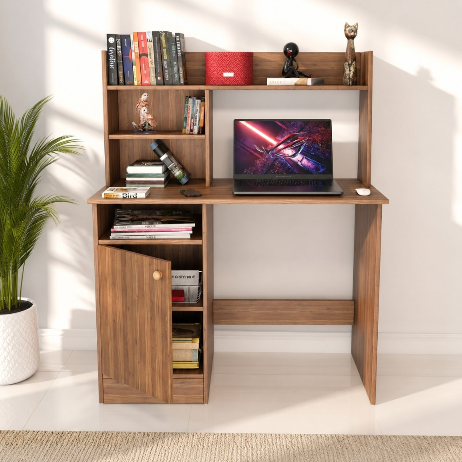 Image of Spyder Craft Multipurpose Portable Study Desk with Hutch Storage & Shelves for Home Office Engineered Wood Study Table