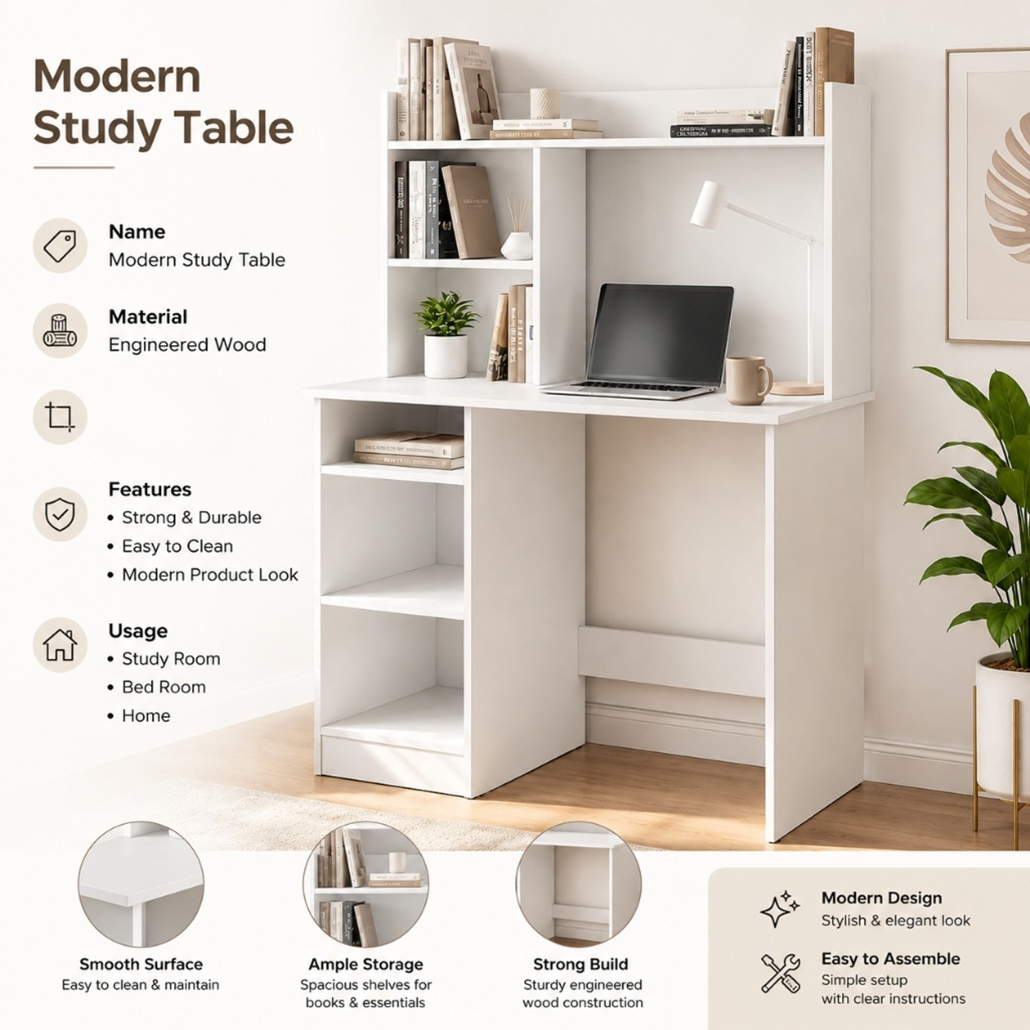 Image of Flipkart Perfect Homes Multipurpose Portable Study Desk with Hutch Storage & Shelves for Home Office Engineered Wood Study Table