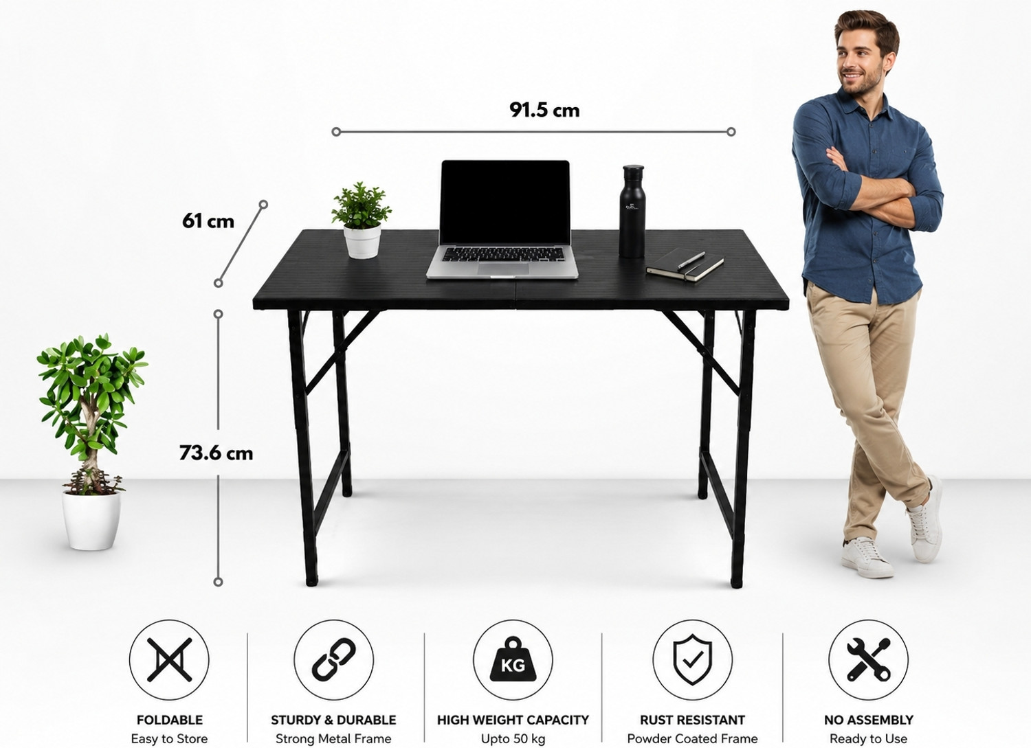 Image of Silverking Folding study table black 3feet x 2feet Engineered Wood Study Table