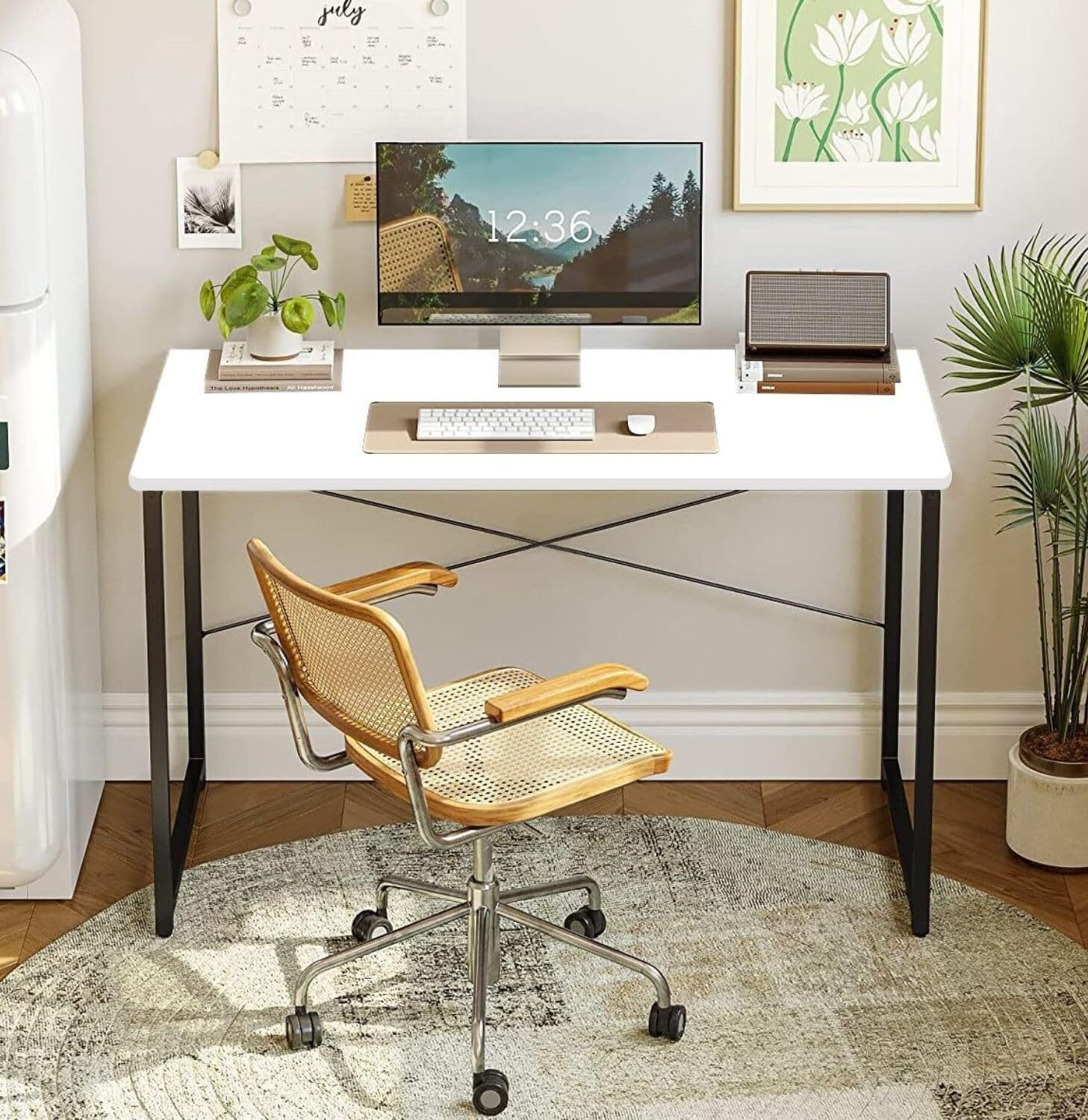 Image of HOMIBOSS office work station table for Student, Home, With Steel Metal Frame Engineered Wood Study Table