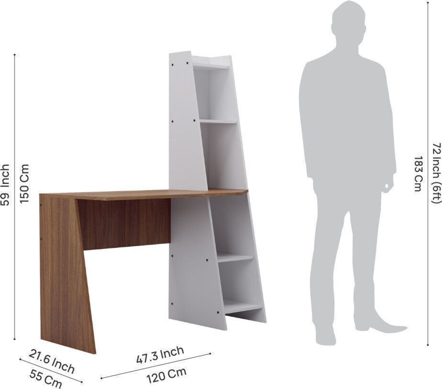 Image of neuspace Neuton Study Table with Additional Storage Bookshelf | Computer Table Engineered Wood Multipurpose Table