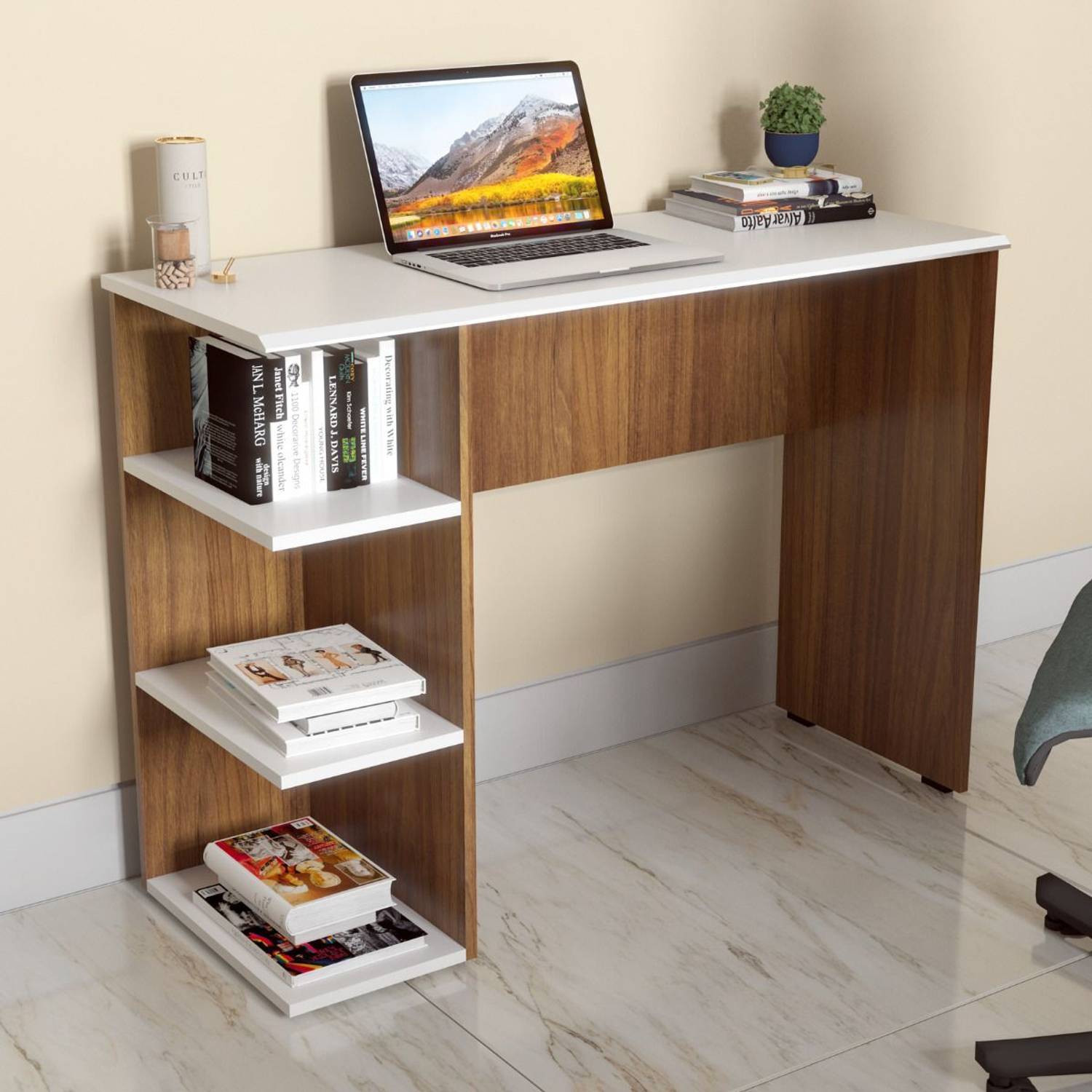 neuspace Venus Study Table with 3 Tier Open Bookshelf Lower