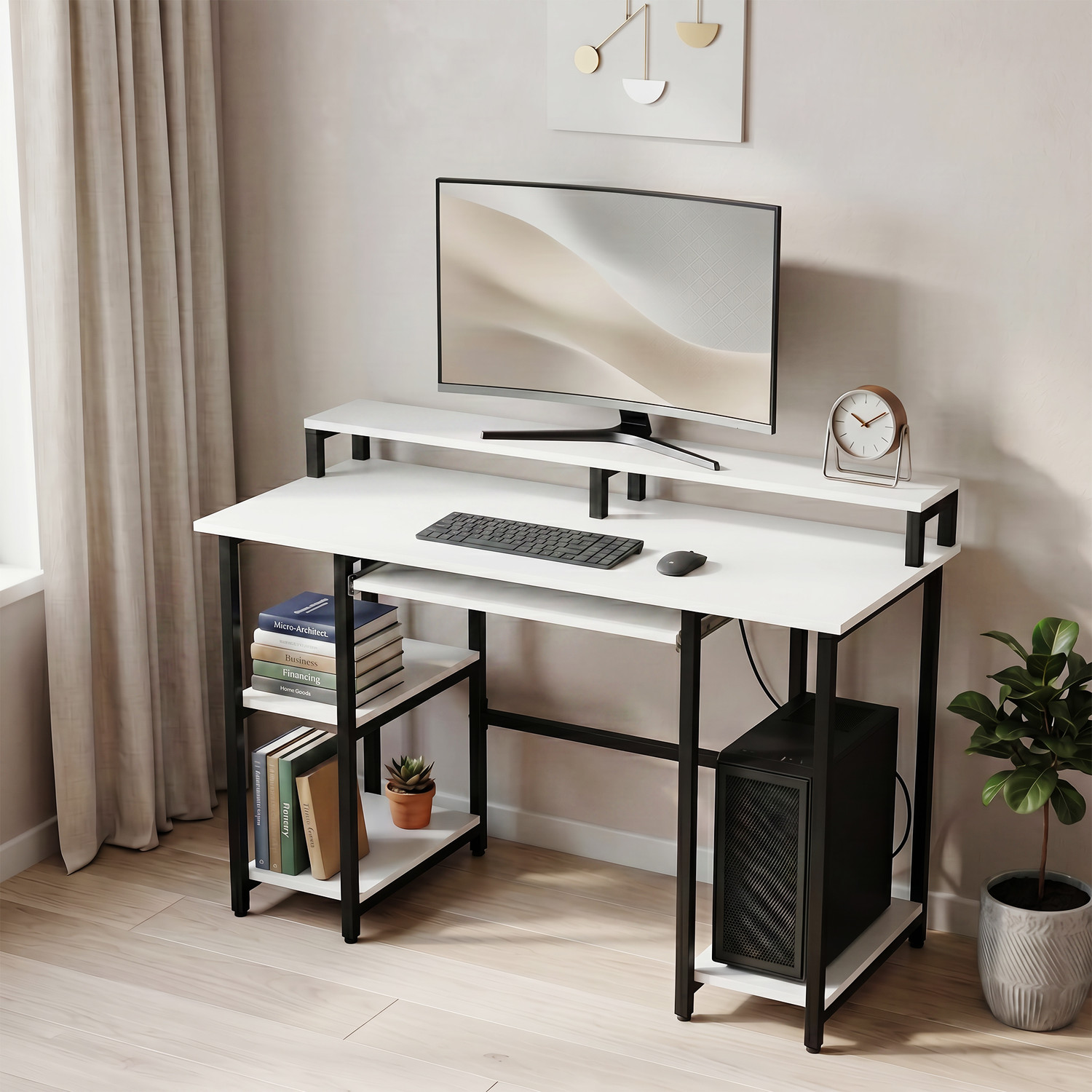 Image of GREEN SOUL Venture Computer Table for Home Office with Keyboard Tray & Monitor Riser Engineered Wood Office Table