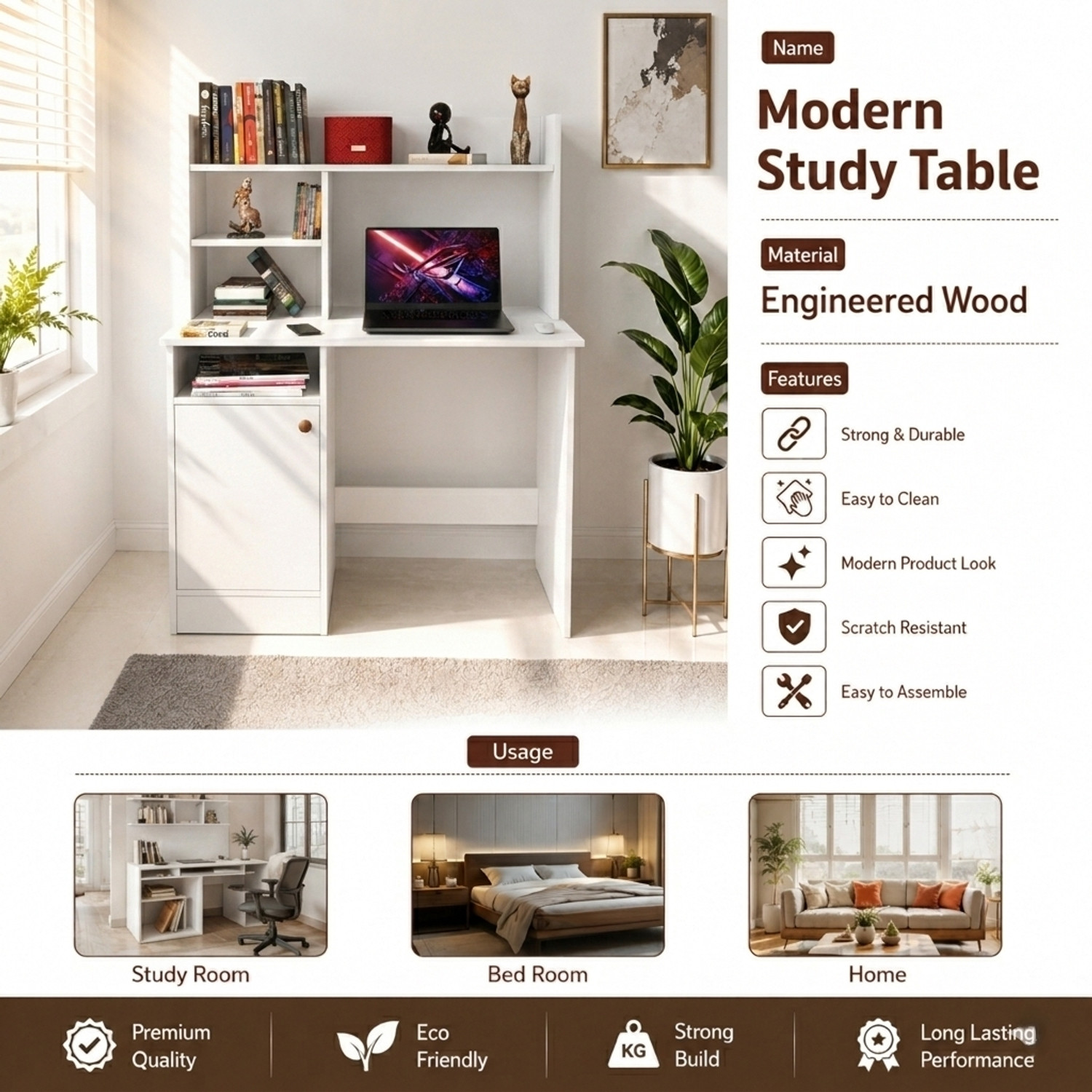 Image of Flipkart Perfect Homes Study Table with Storage Cabinet | Modern Office Desk | Computer Work Table Engineered Wood Study Table