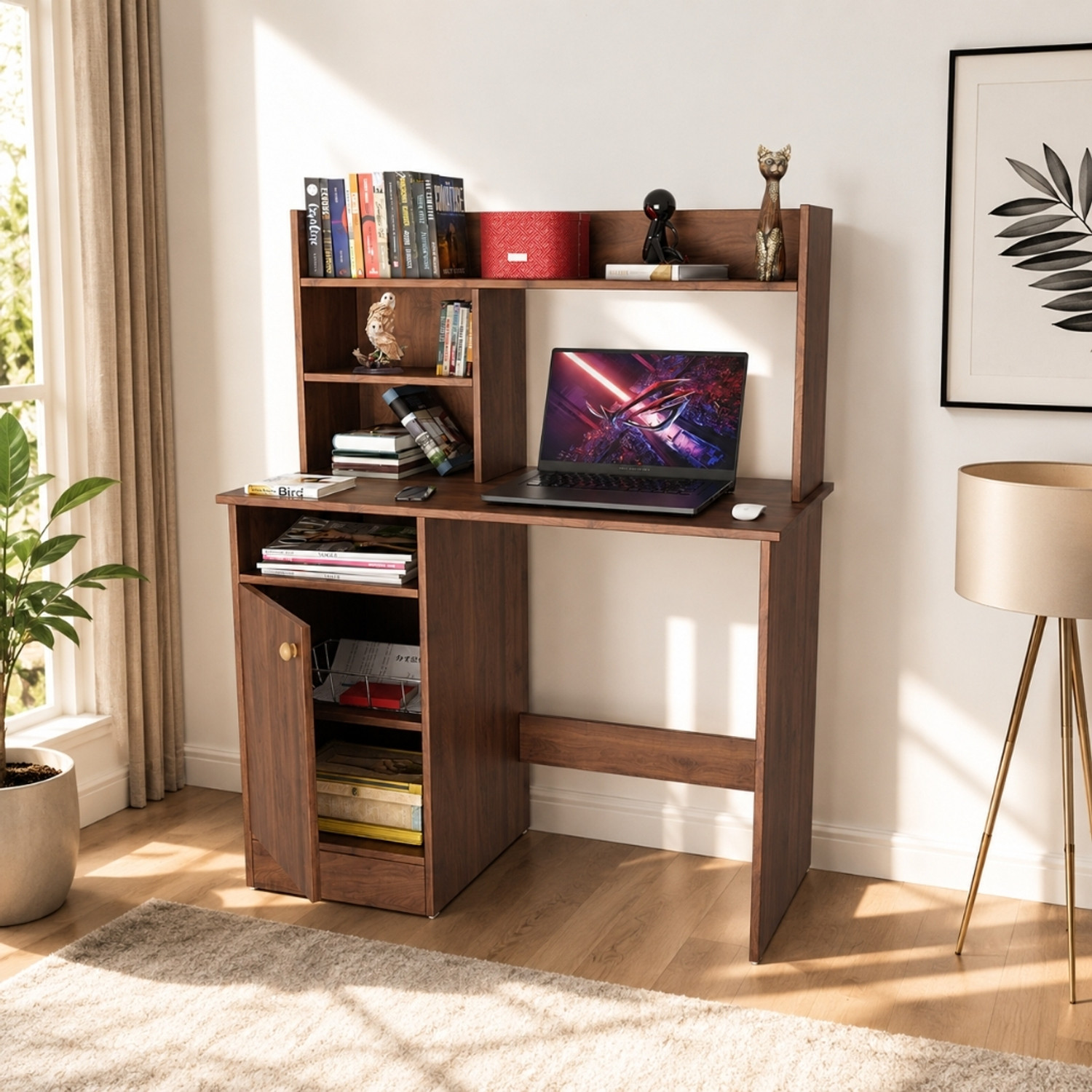 Image of Flipkart Perfect Homes Multipurpose Portable Study Desk with Hutch Storage & Shelves for Home Office Engineered Wood Study Table
