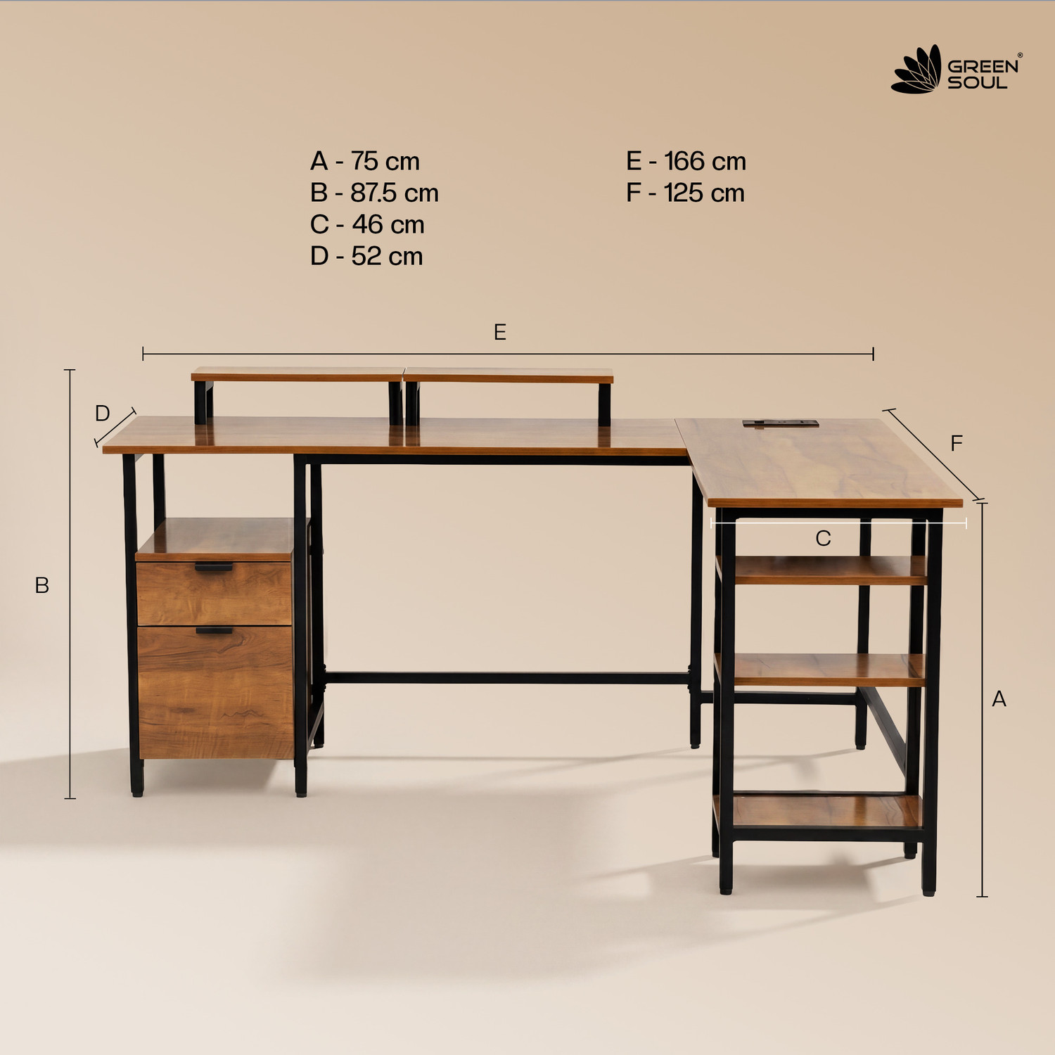 Image of GREEN SOUL Aspire L-Shaped Study Table with Monitor Riser for Home & Office Engineered Wood Multipurpose Table
