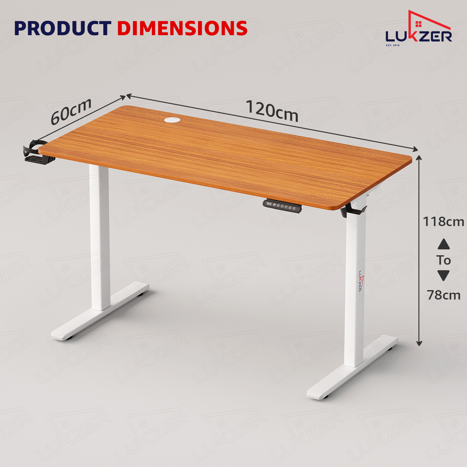 Image of LUKZER Electric Height Adjustable Study Table Sit Stand Desk (EST-003) Engineered Wood Office Table