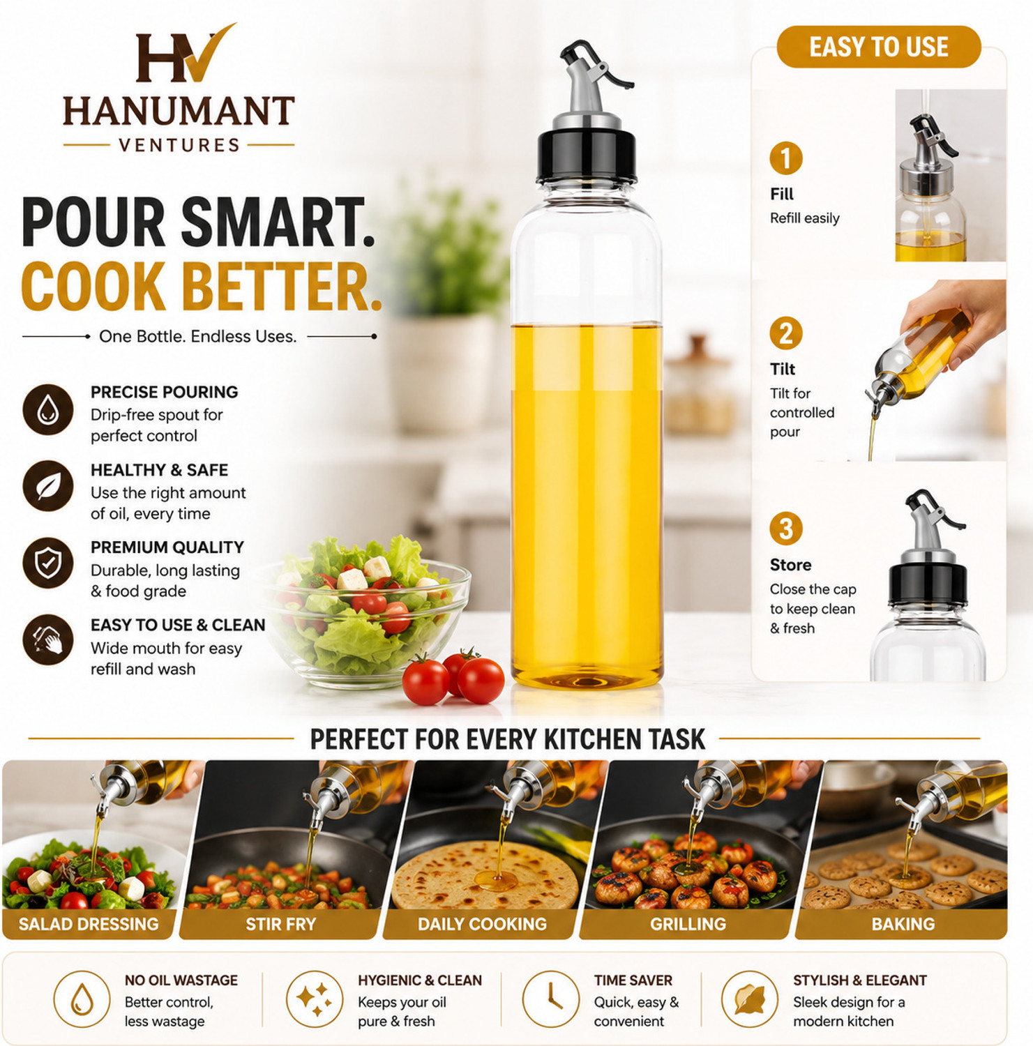 Image of hanumant 1000 ml, 500 ml, 250 ml Cooking Oil Dispenser Set