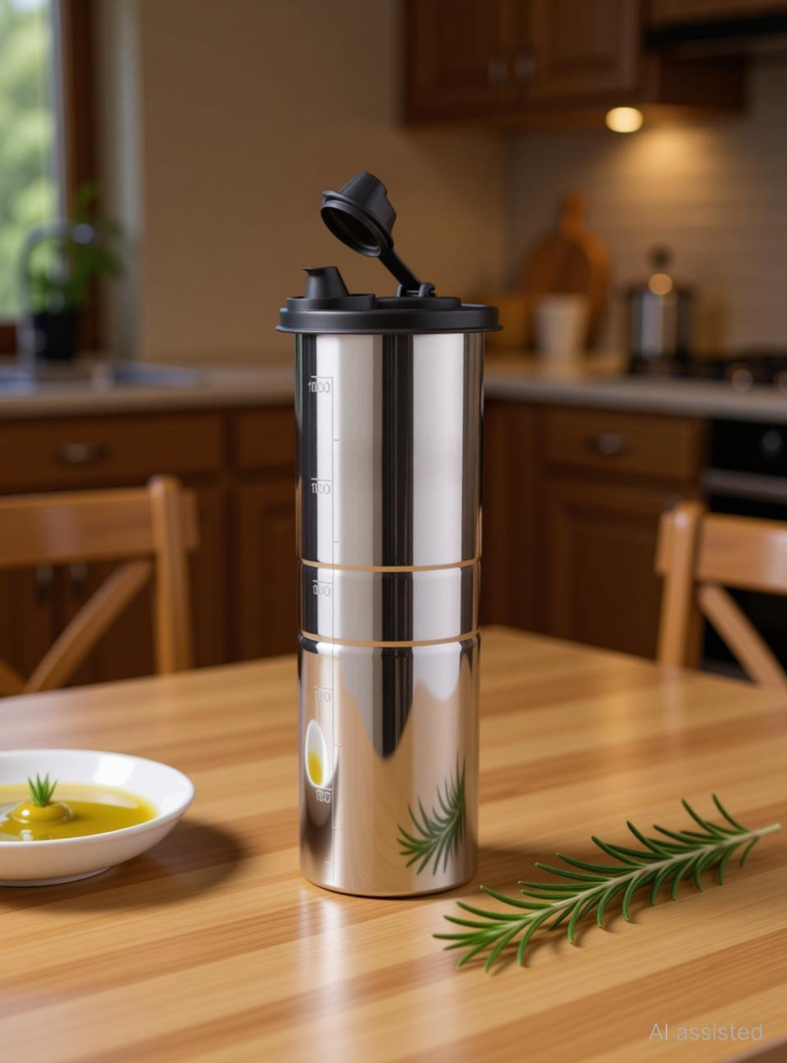 Image of Signoraware 1100 ml Stainless Steel Cooking Oil Cap Bottle for Kitchen Ghee Vinegar Container Cooking Oil Dispenser