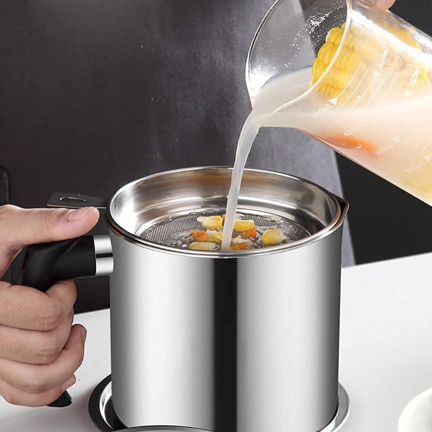 Image of We four Oil Storage & Filter Pot 1.5L Grease Separator with Fine Mesh Strainer Strainer