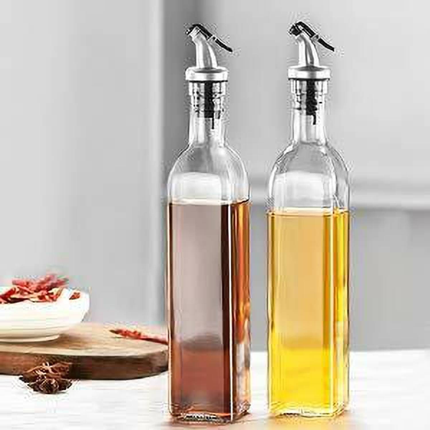 AshandRoh Transparent Oil Pourer and Holder 500ml (Combo Pack of 2) Glass Bottle Stopper