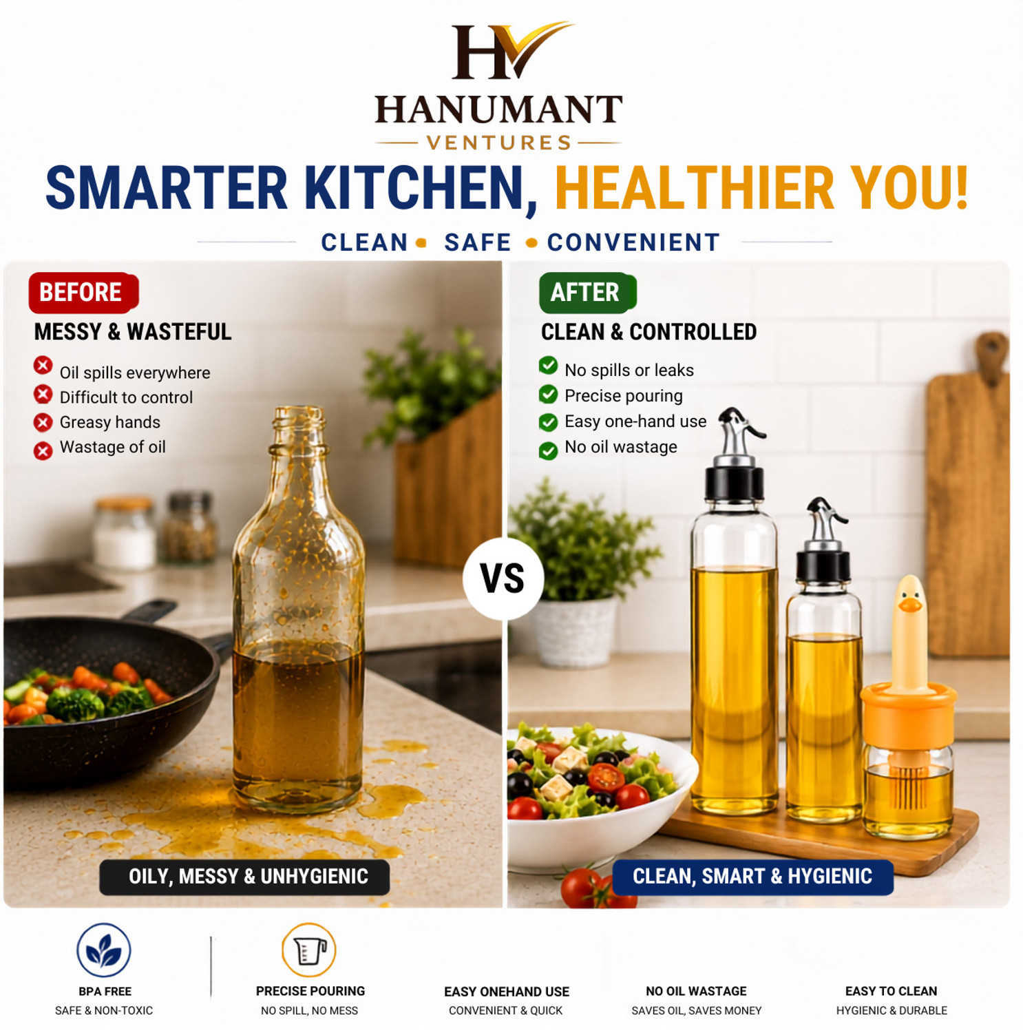Image of hanumant 1000 ml, 500 ml, 250 ml Cooking Oil Dispenser Set