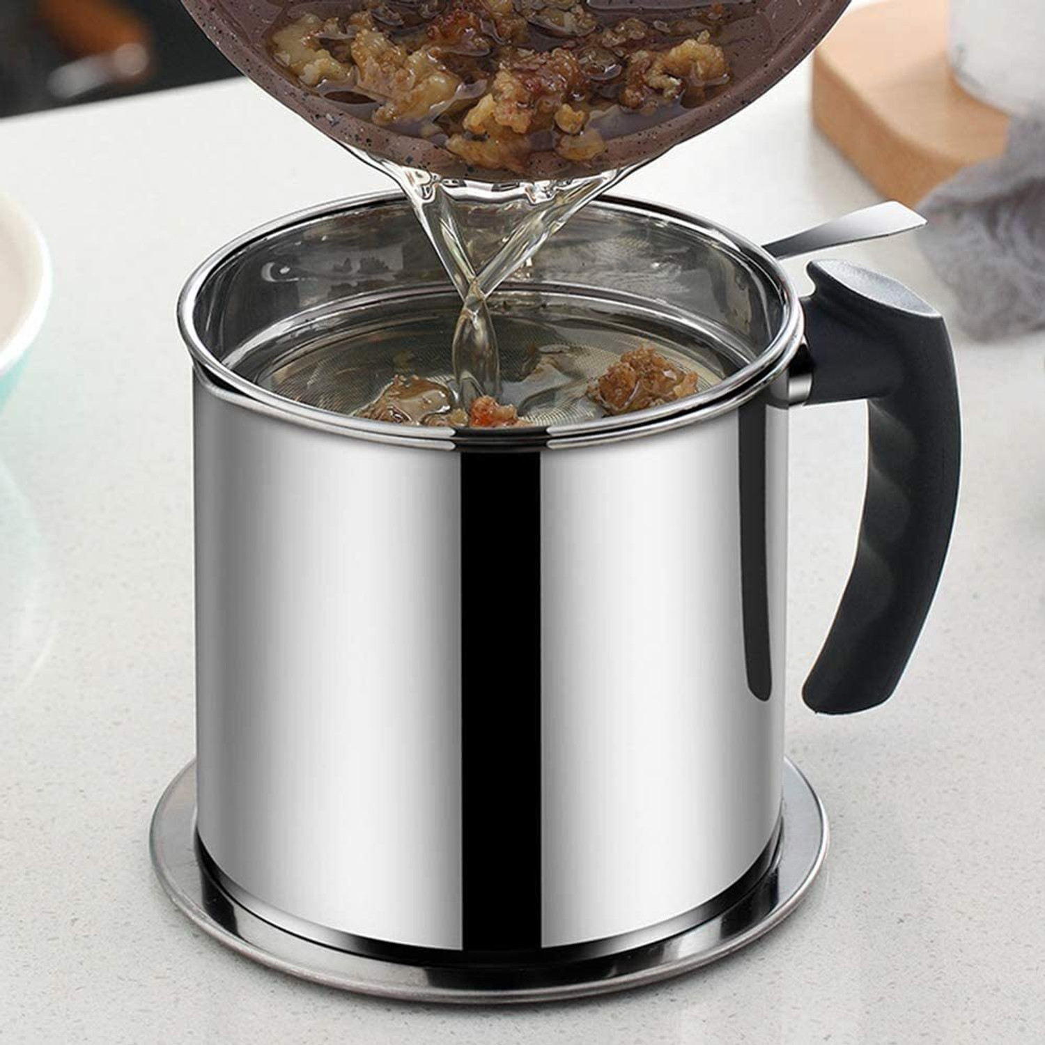 Image of We four Oil Storage & Filter Pot 1.5L Grease Separator with Fine Mesh Strainer Strainer