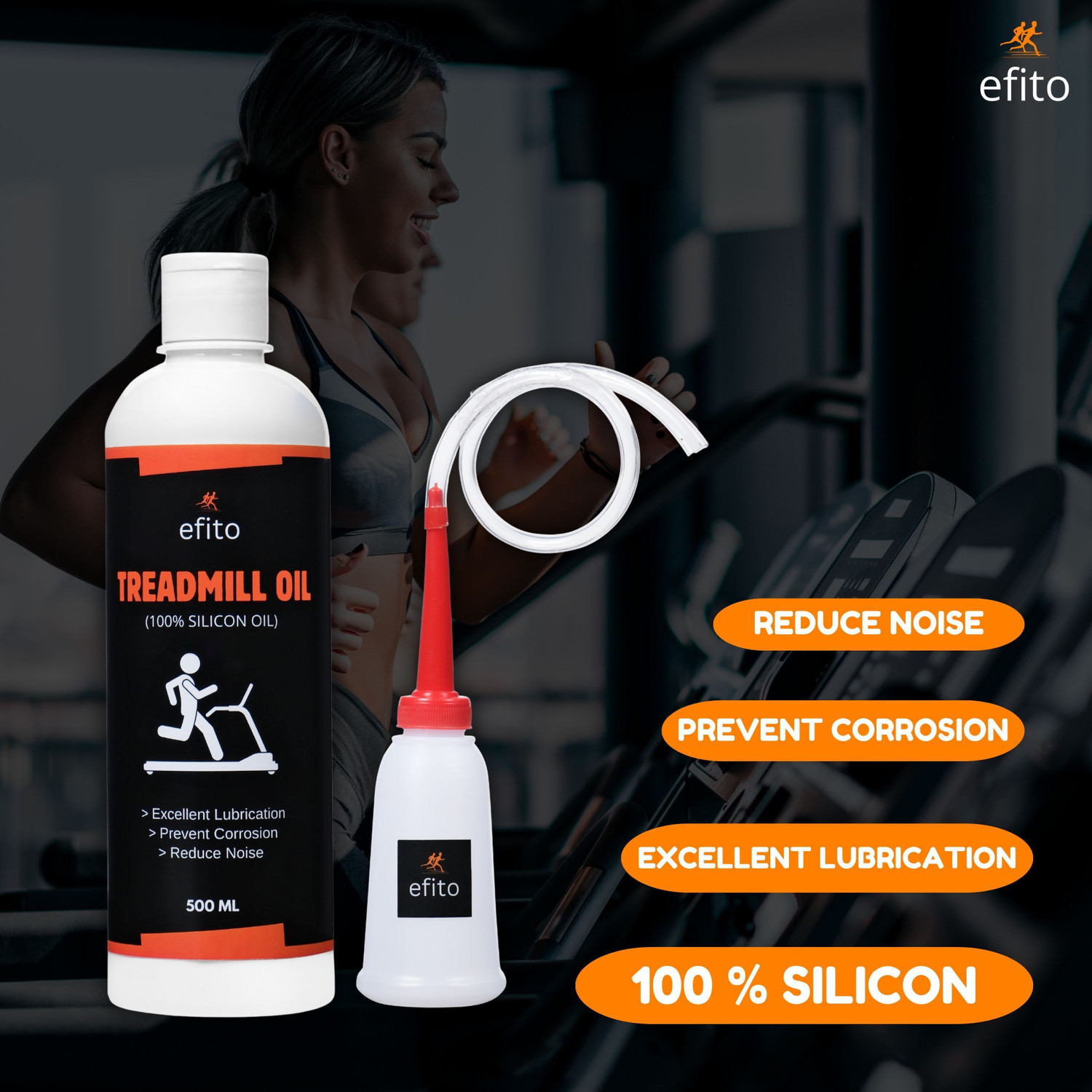 Image of efito Treadmill lubricant oil for belt Pure Silicon Oil dispenser free Manual Dispenser