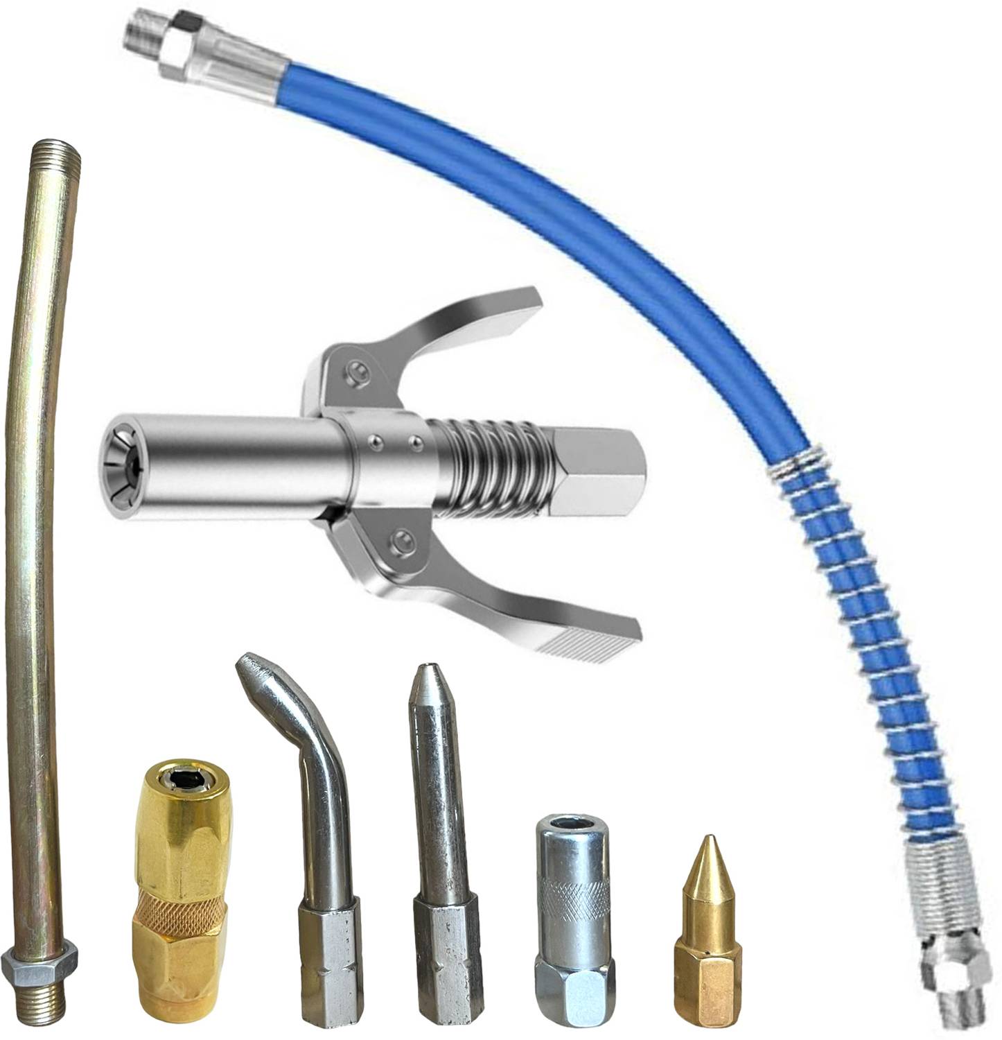 EPITECH Grease Gun Coupler 10000 Psi, 15inch Blue Pipe, 5 Nozzles - Image 1