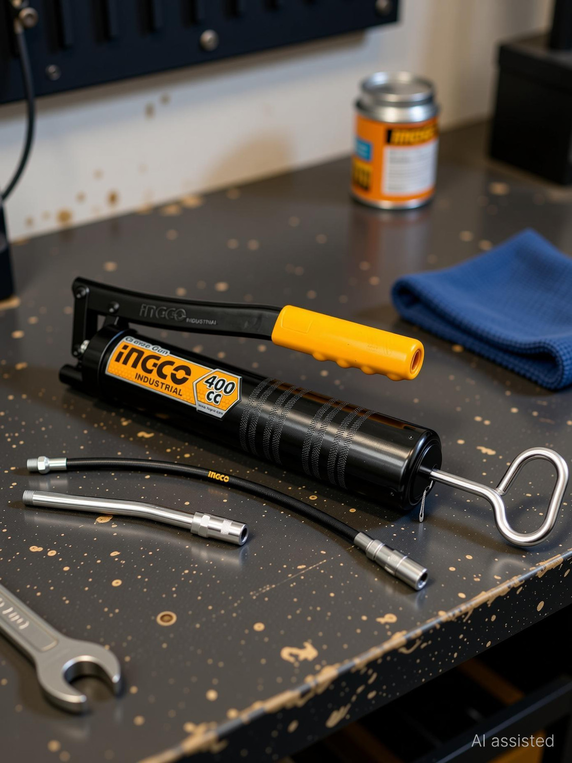 Image of INGCO 400CC / 14Oz Heavy-Duty Grease Gun, with High Pressure Flexible Nylon Hose, Manual Pump