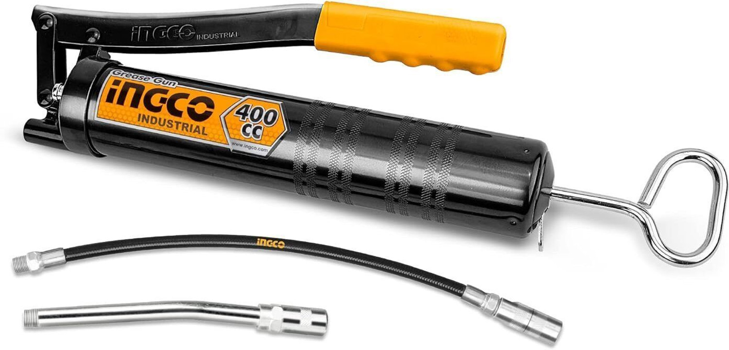 Image of INGCO 400CC / 14Oz Heavy-Duty Grease Gun, with High Pressure Flexible Nylon Hose, Manual Pump