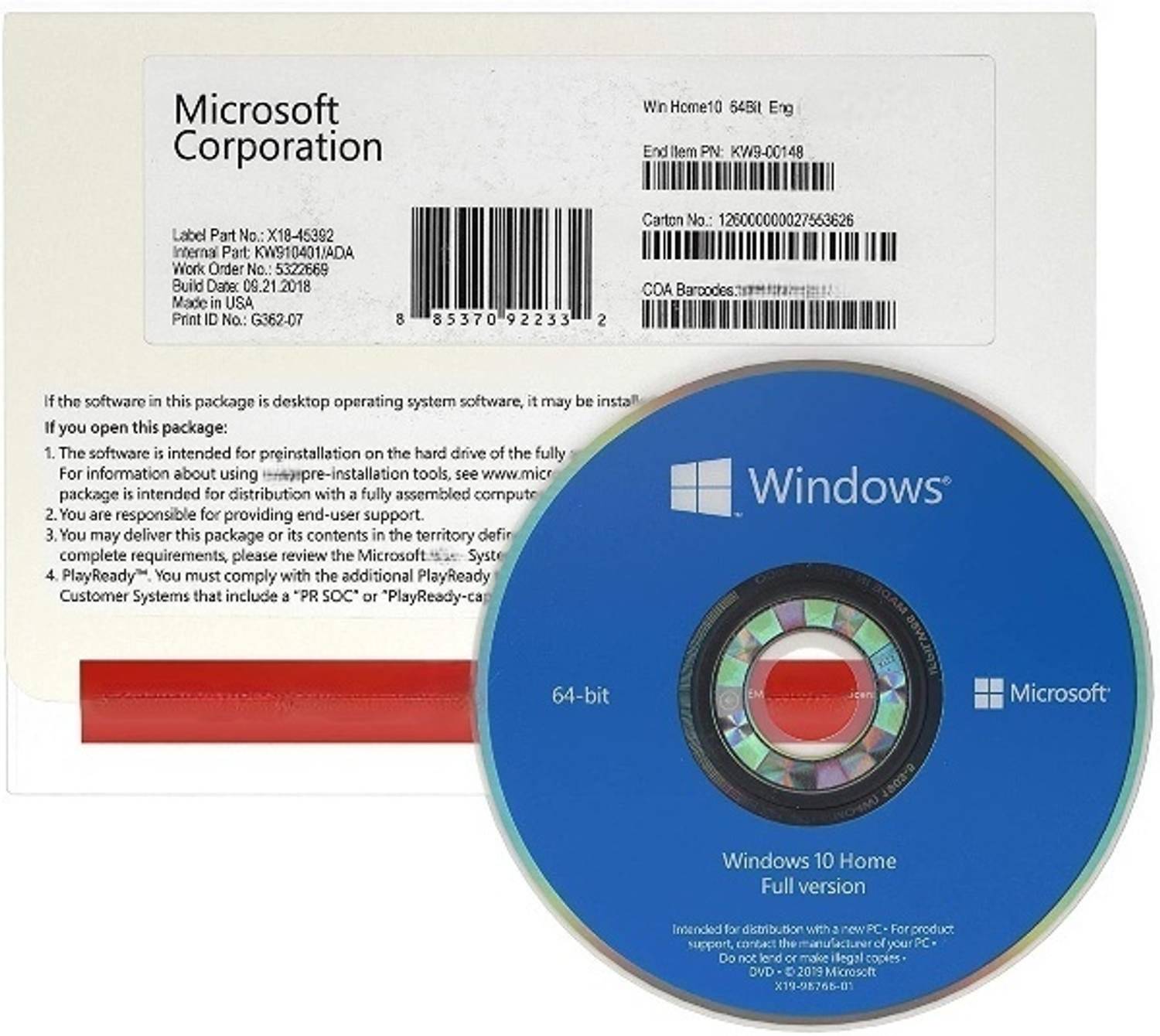 MICROSOFT Windows 10 Home (1 User, Lifetime Validity) Dvd Pack