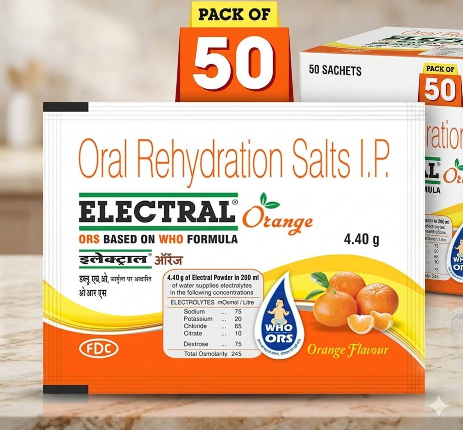 FDC Electral Orange Powder Sachet 50x4.4g - Image 3