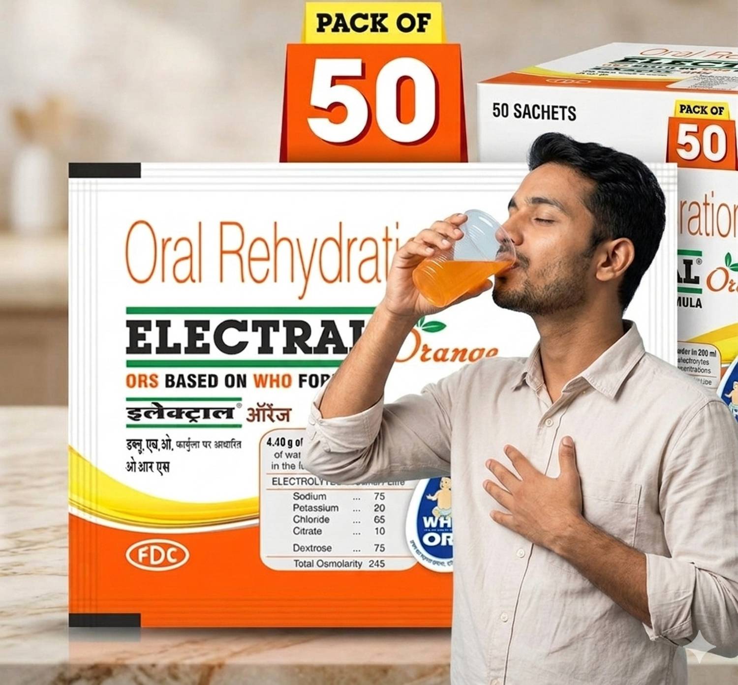 FDC Electral Orange Powder Sachet 50x4.4g - Image 4
