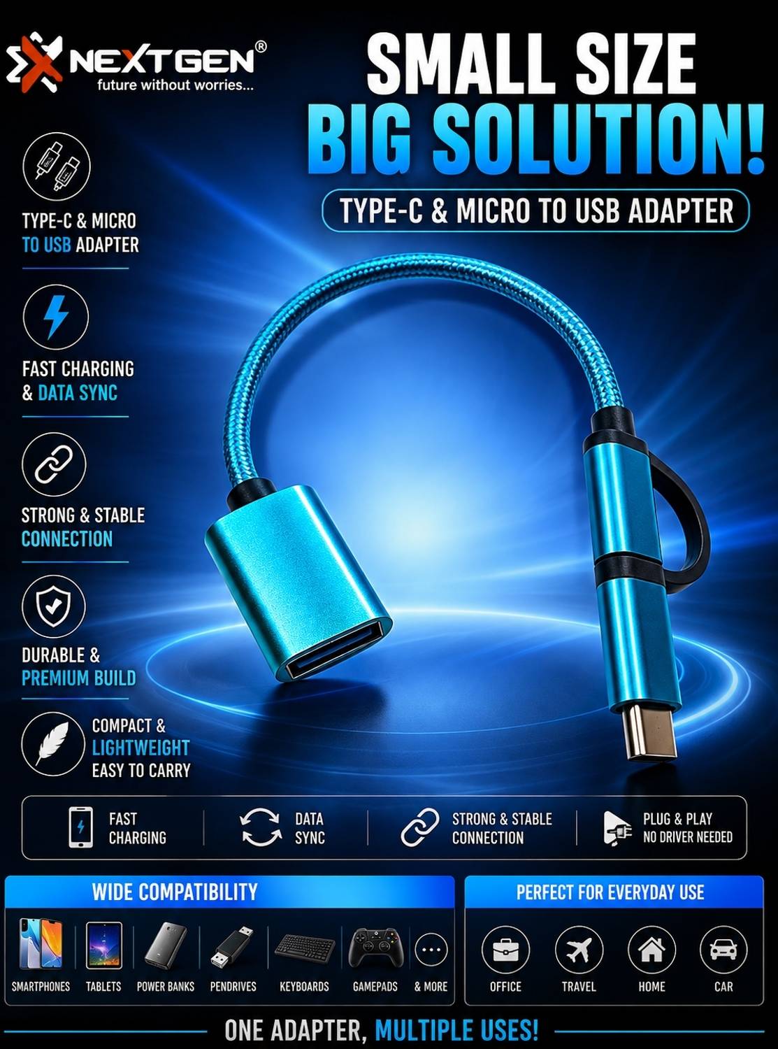 NextGen USB, USB Type C, Micro USB OTG Adapter