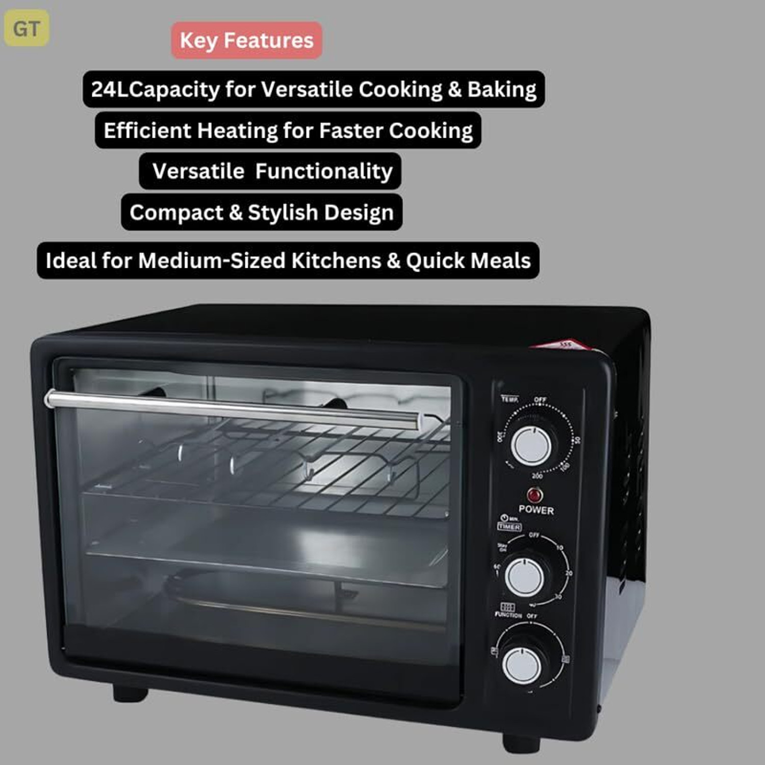 Image of Rhobos 24-Litre Oven Toaster Grill OTG 699AID97 Oven Toaster Griller | 24L Capacity | Multi-Function Cooking & Baking, Black