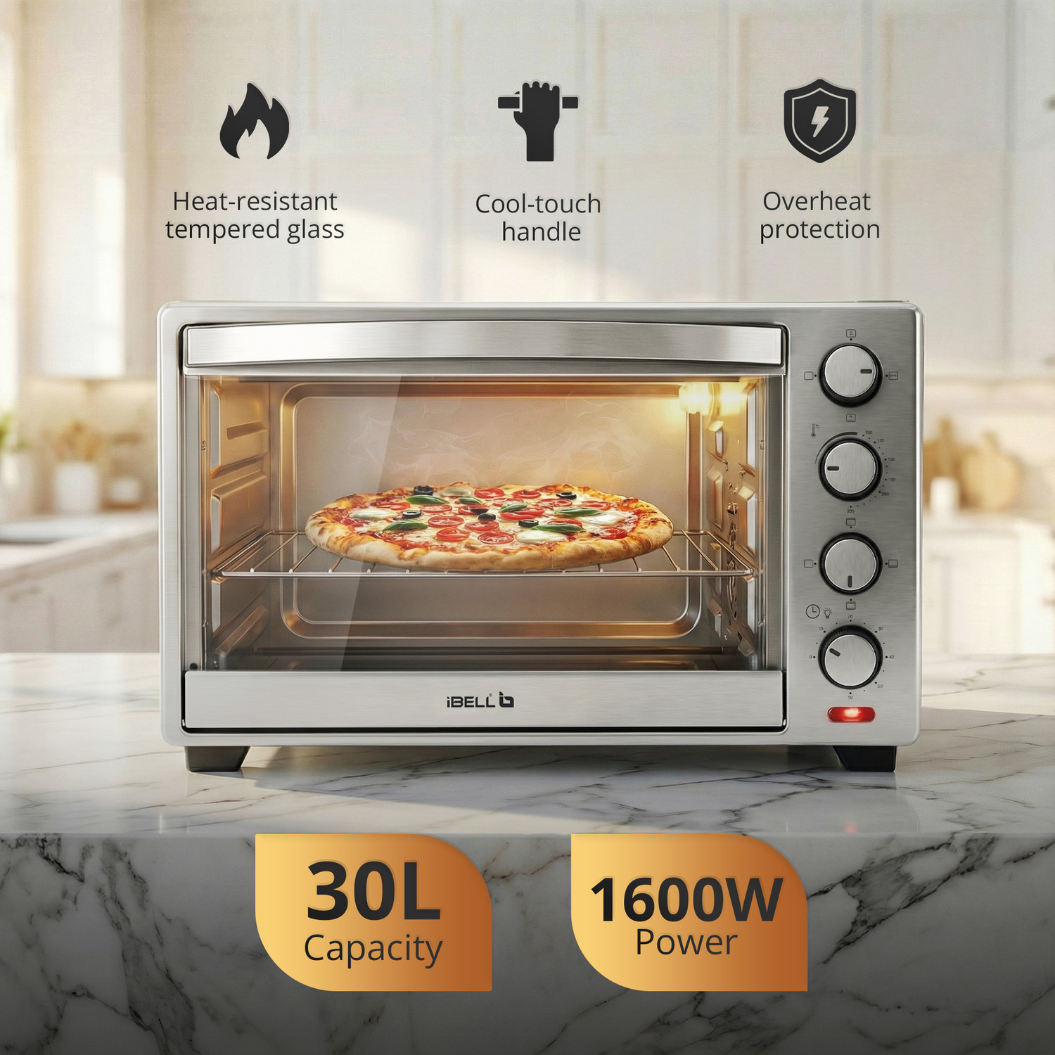 Image of iBELL 30-Litre Oven Toaster Grill OTG IBLEOSS30LG Oven - Stainless Steel Body,Convection Fan,Rotisserie Function,30L, Silver