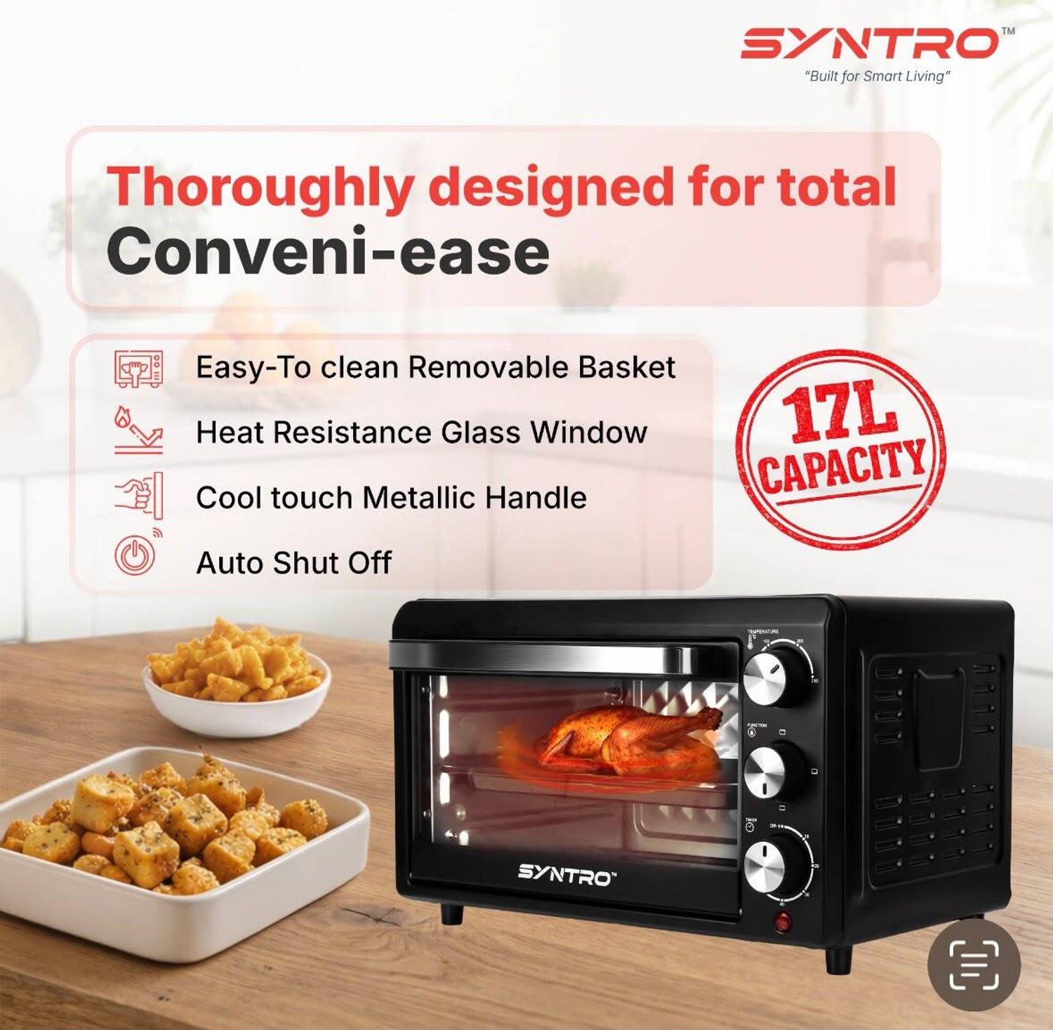 Image of Syntro 17-Litre Oven Toaster Grill OTG HEALTHIFY 17 LTR, Black, Silver