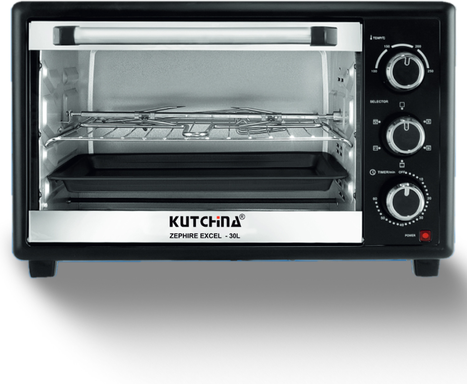 Image of Kutchina 30-Litre Oven Toaster Grill OTG Zephire Excel 1600 Watt Electric Oven Toaster Grill with Rotisserie, Black
