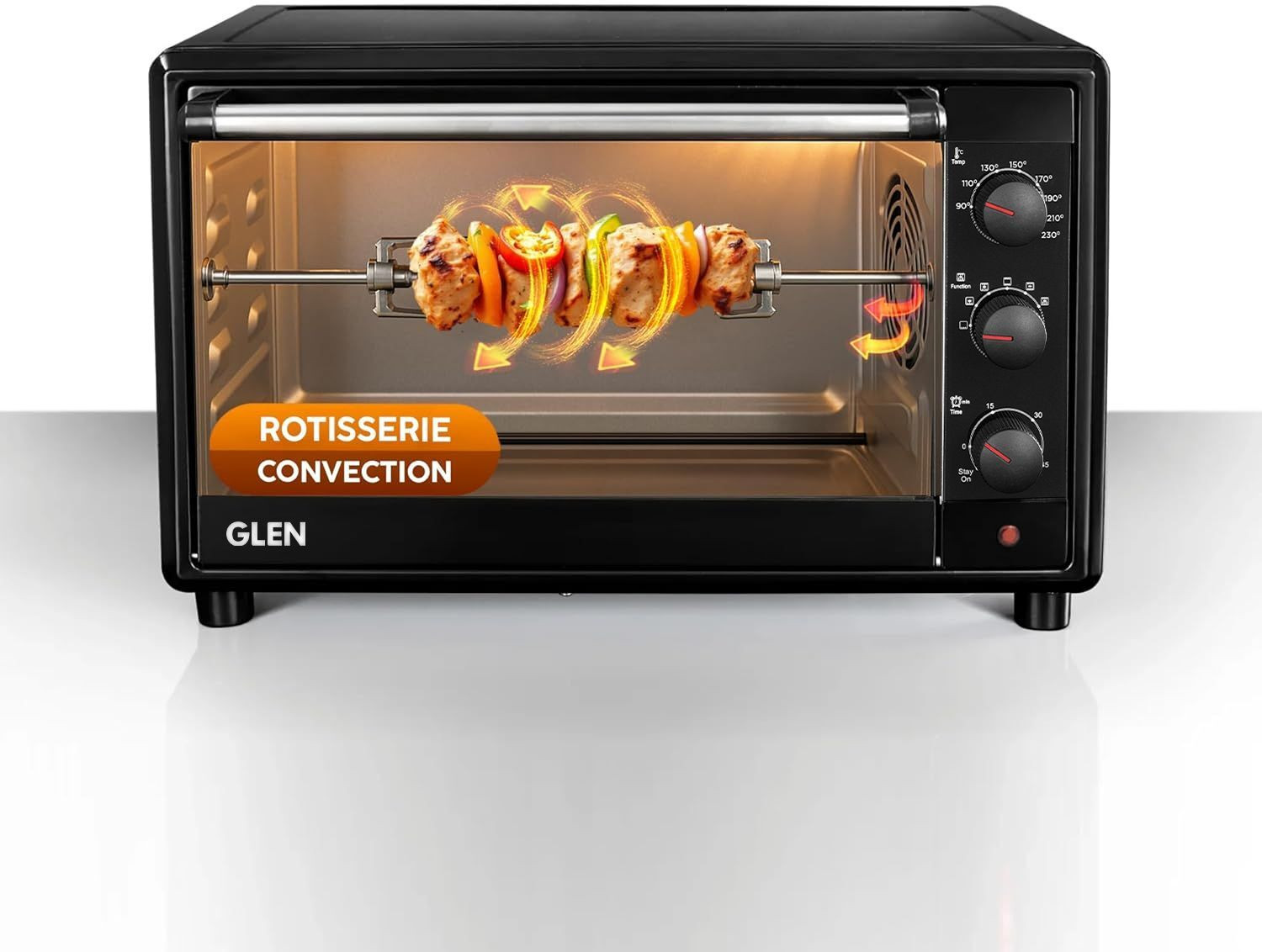 Image of Glen 35-Litre Oven Toaster Grill OTG OTG -35 L Motorized Rotisserie, Convection Fan, 2100W - Black (SA5035BLRC), Black