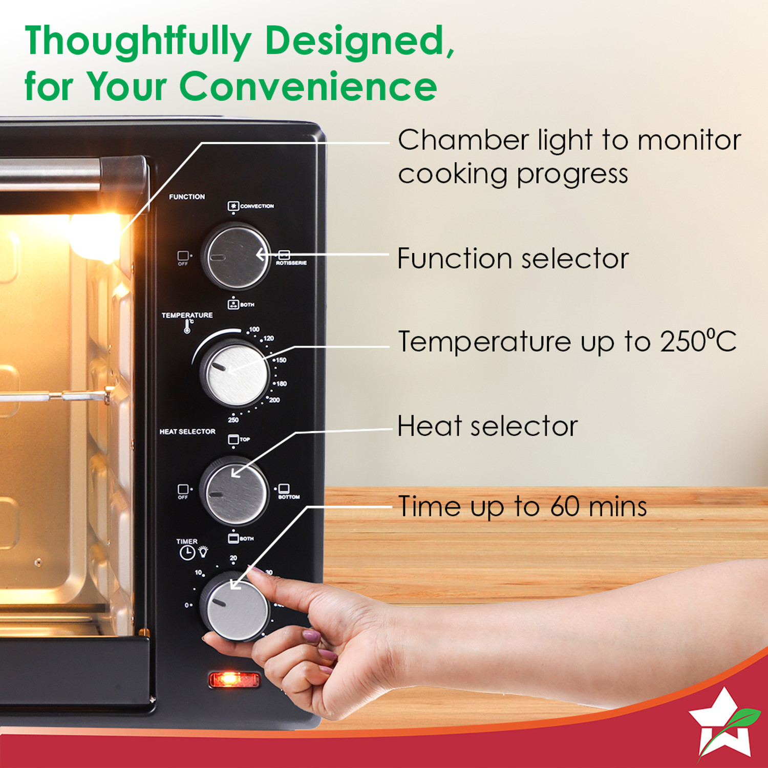 Image of WONDERCHEF 28-Litre Oven Toaster Grill OTG with Rotisserie,Auto-shut off, heat-resistant tempered glass, Black