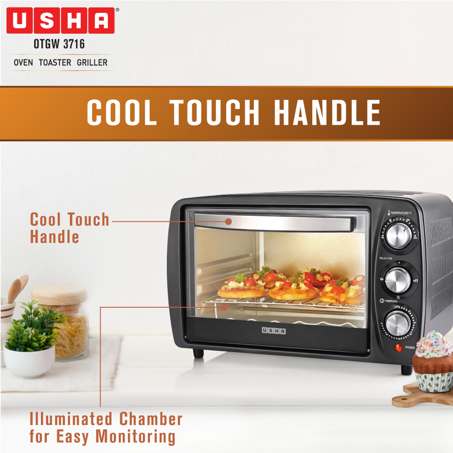 Image of USHA 16-Litre Oven Toaster Grill OTG OTGW 3716, Black