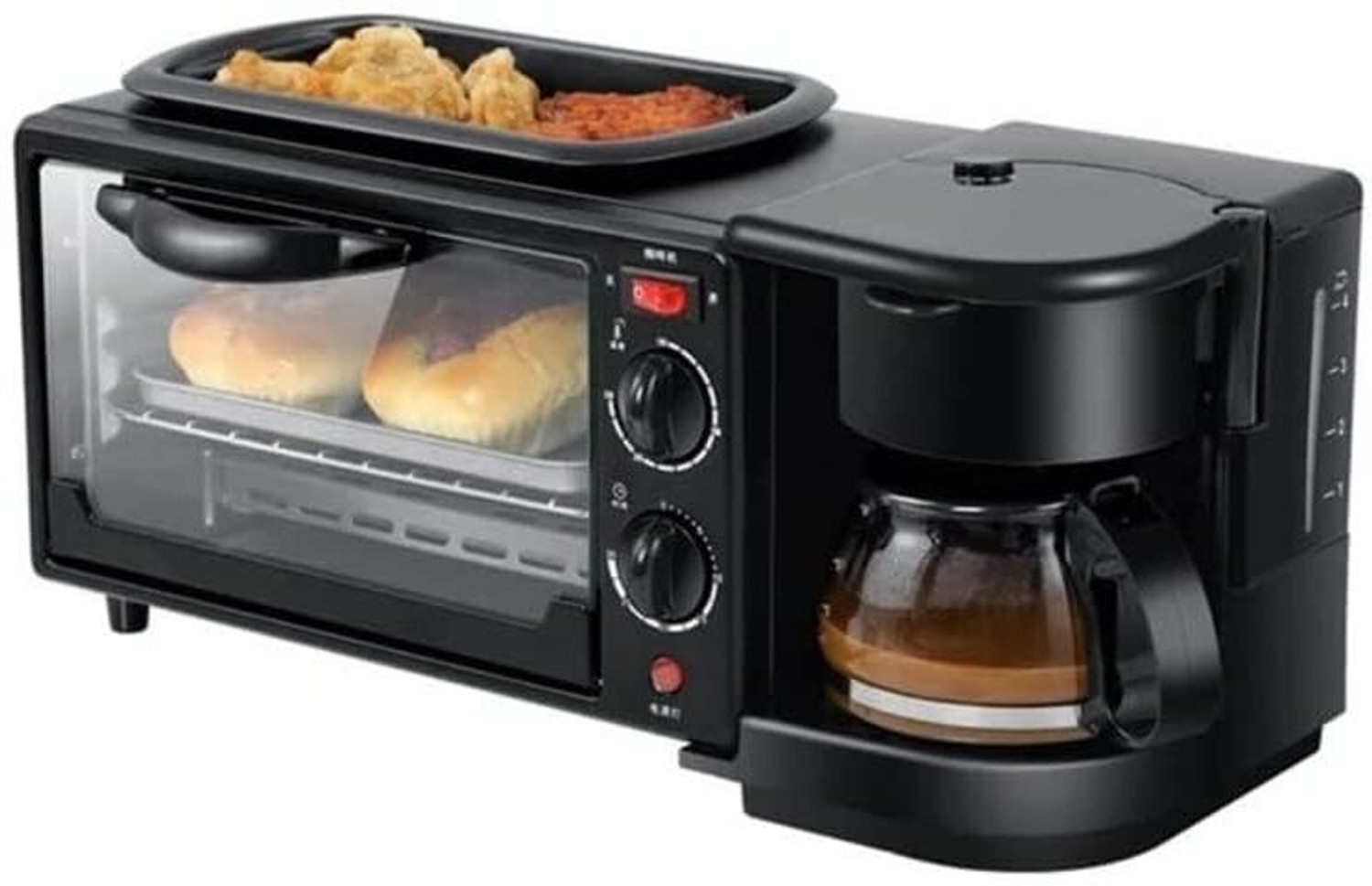Image of INDRO 10-Litre Oven Toaster Grill OTG 10-Litre 3-in-1 Breakfast Maker with Oven, Coffee Maker & Timer Control, Black