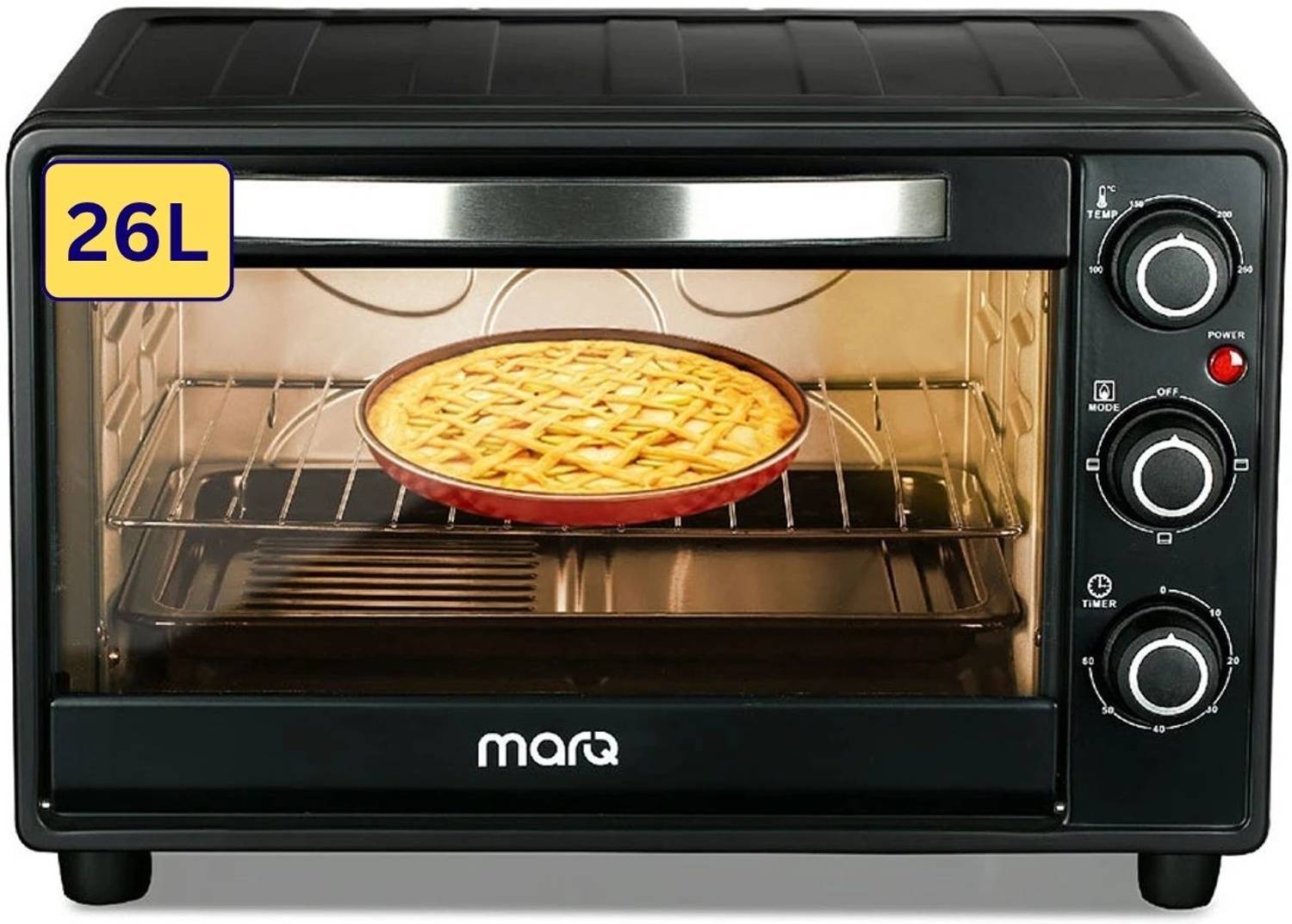 MarQ by Flipkart 26-Litre with 4 Skewers and Inbuilt light Oven Toaster Grill OTG 26AOTMQB / MQOT26NNTAB, Black