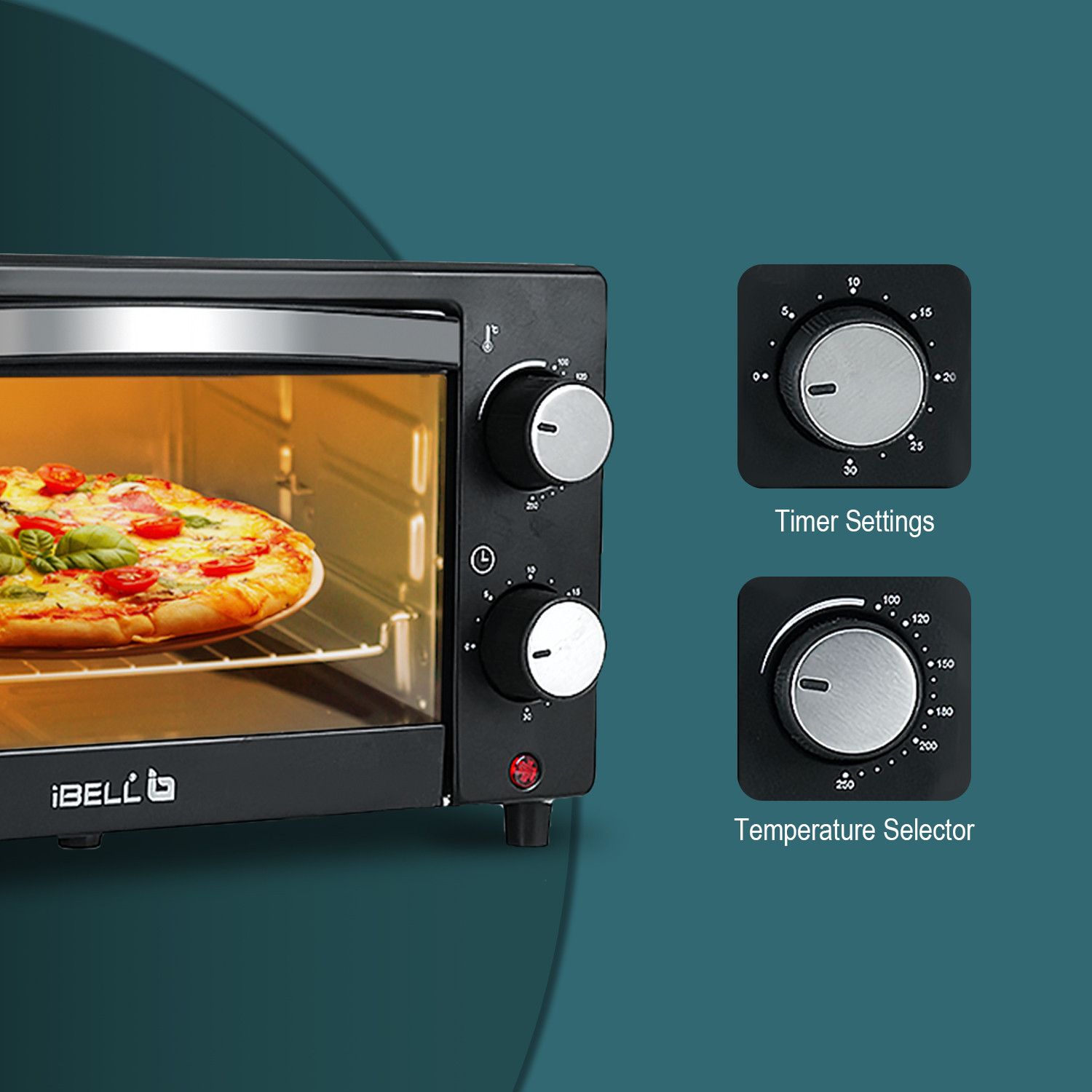 Image of iBELL 10-Litre Oven Toaster Grill OTG WAVE10 OTG Multi-Purpose Oven, Toaster, Griller, Temperature & Timer Settings, Black