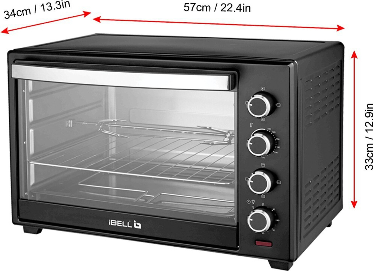 Image of iBELL 50-Litre Oven Toaster Grill OTG DLX 50-Litre 2000 Watt Oven Toaster Grill OTG with Rotisserie, Convection Fan, InnerLight Technology, 60 Minute Timer, Black