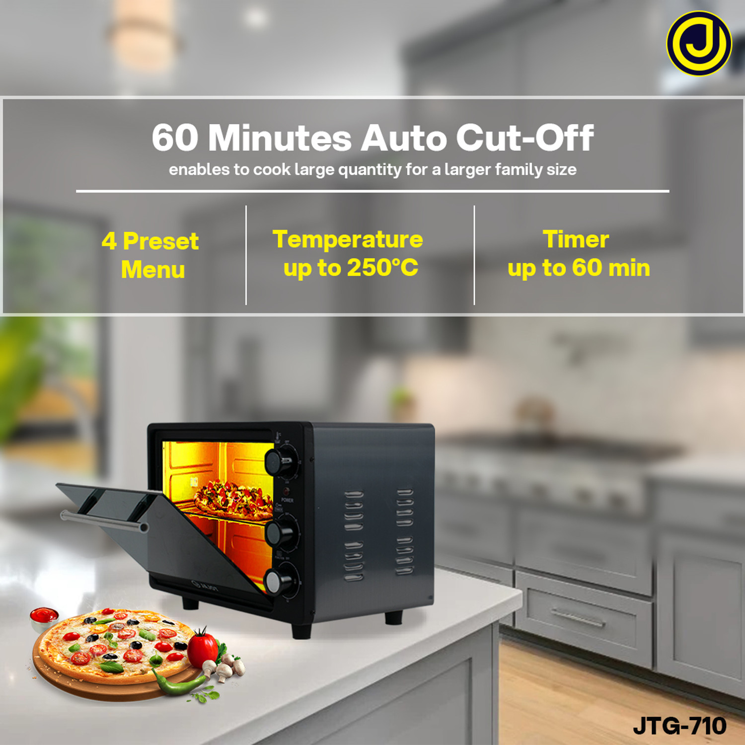 Image of jajot 22-Litre Oven Toaster Grill OTG Oven Toaster Griller, Cake Bak, 1380 Wattsing, Grilling, Toasting,, yellow, Blue