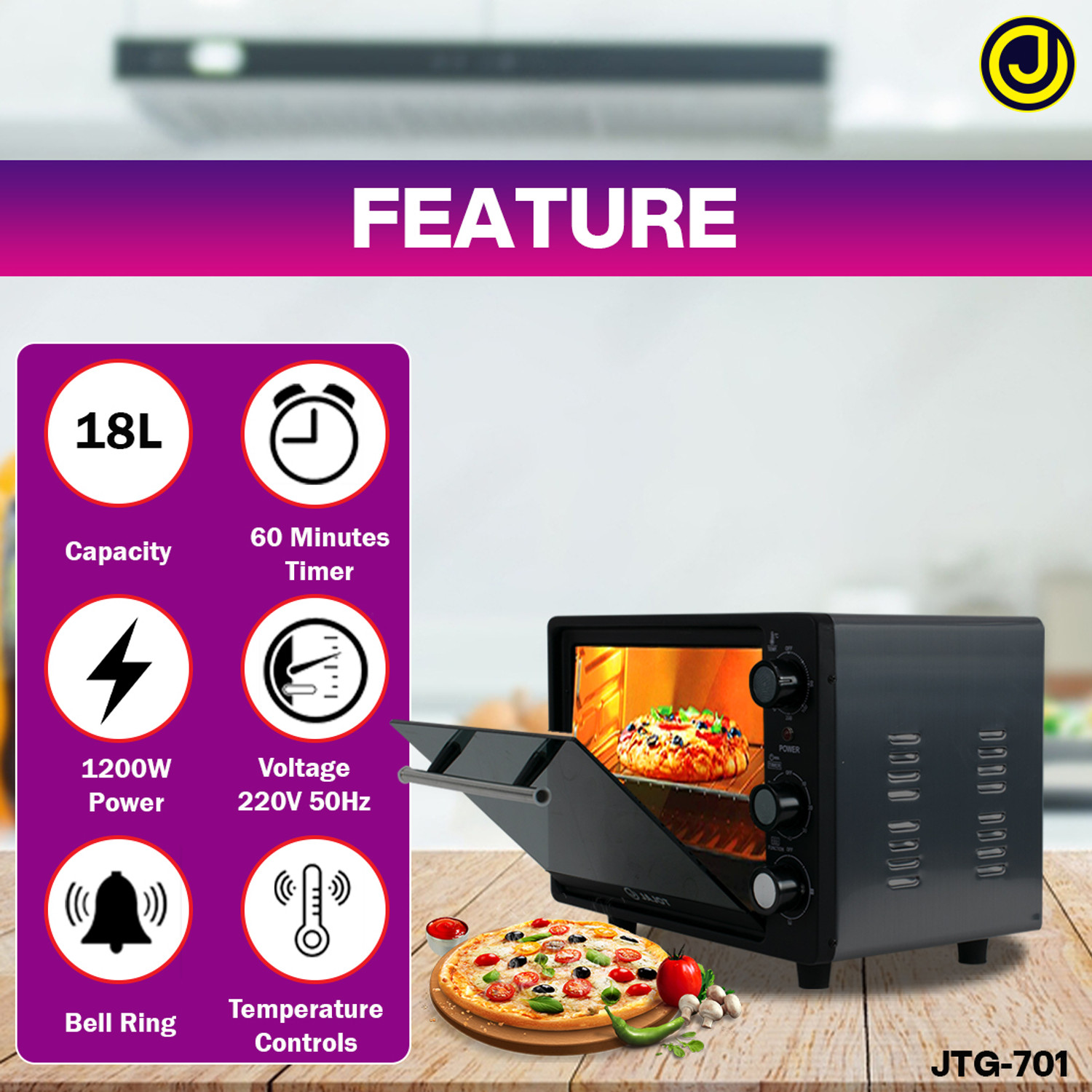 Image of jajot 18-Litre Oven Toaster Grill OTG 18 Litre, Cake Baking, Grilling, Toasting, OTG, 1200 Watts, yellow, Blue