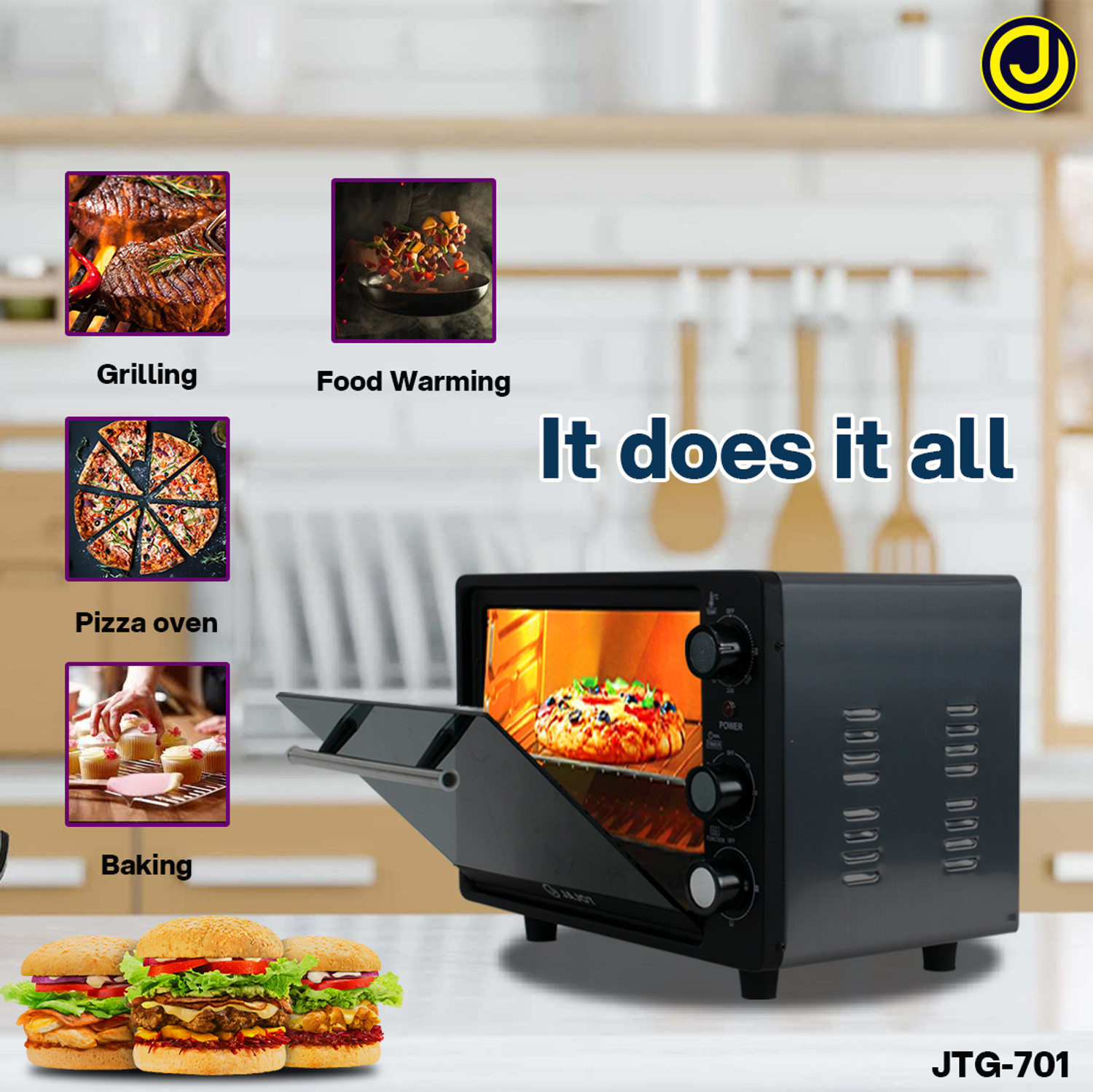 Image of jajot 18-Litre Oven Toaster Grill OTG 18 Litre, Cake Baking, Grilling, Toasting, OTG, 1200 Watts, yellow, Blue
