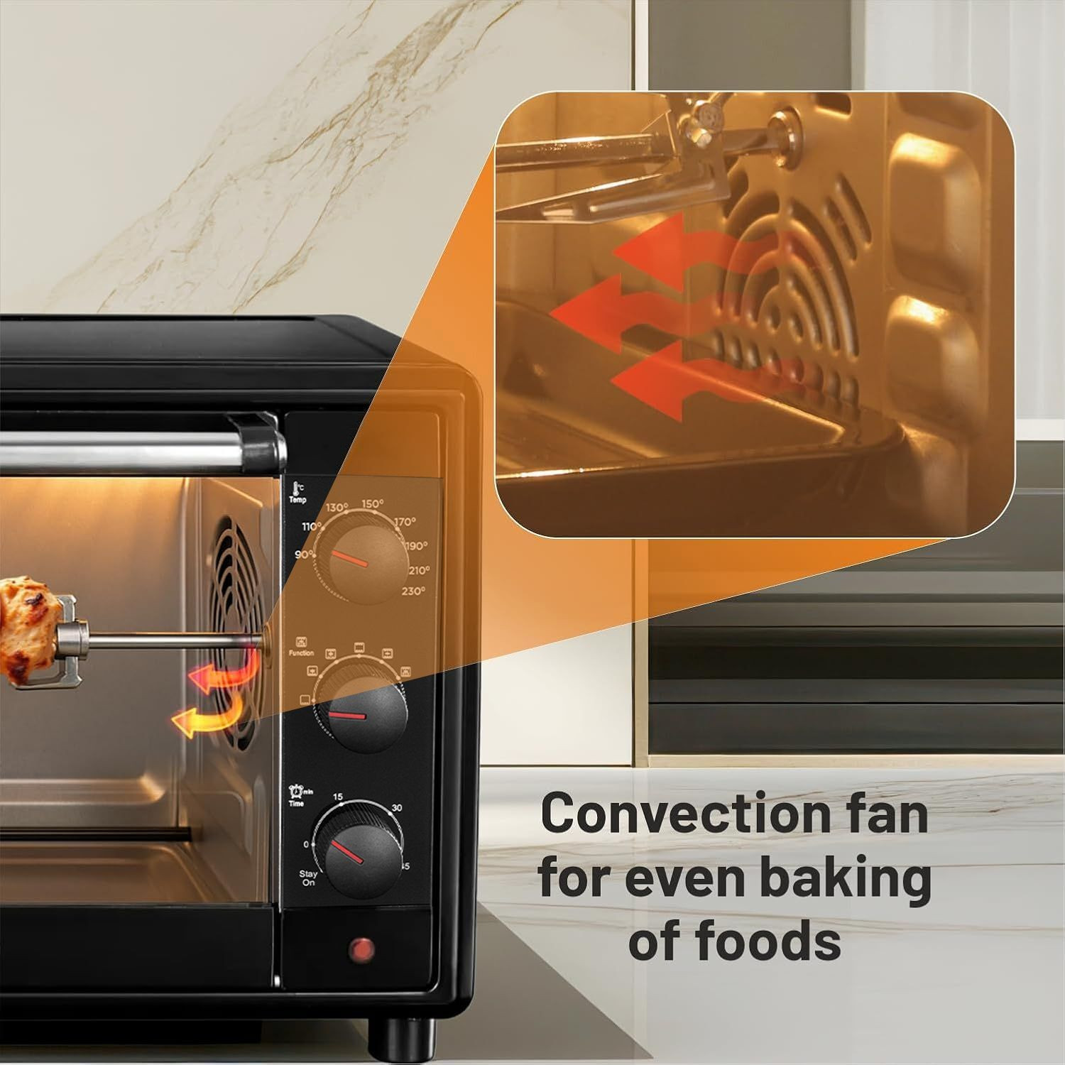 Image of Glen 35-Litre Oven Toaster Grill OTG OTG -35 L Motorized Rotisserie, Convection Fan, 2100W - Black (SA5035BLRC), Black