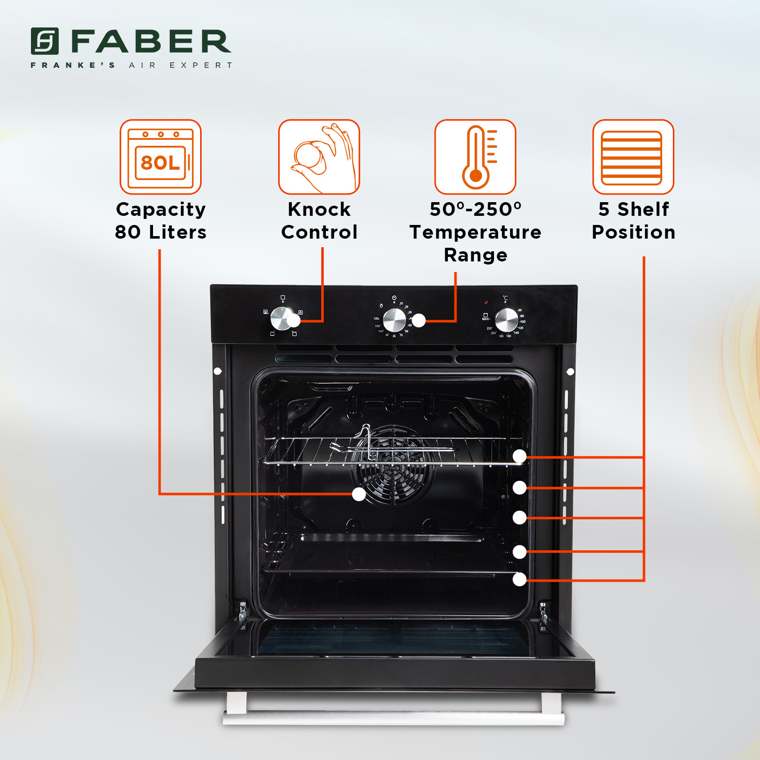 Image of FABER 80-Litre Oven Toaster Grill OTG Built-In FBIO 80L 4F BK Black Finish Oven with Digital Display, Black